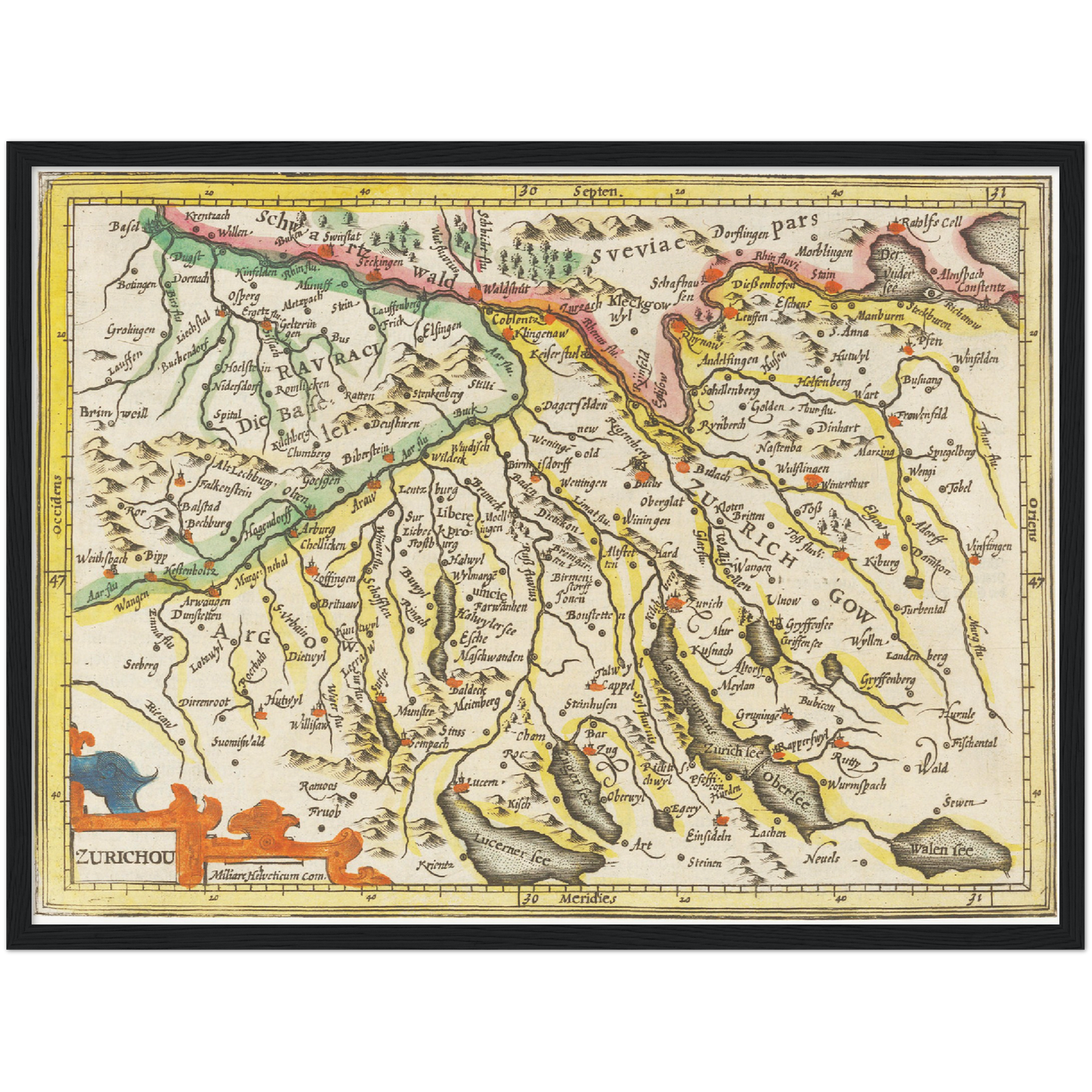 Historische Landkarte Zürichgau um 1609