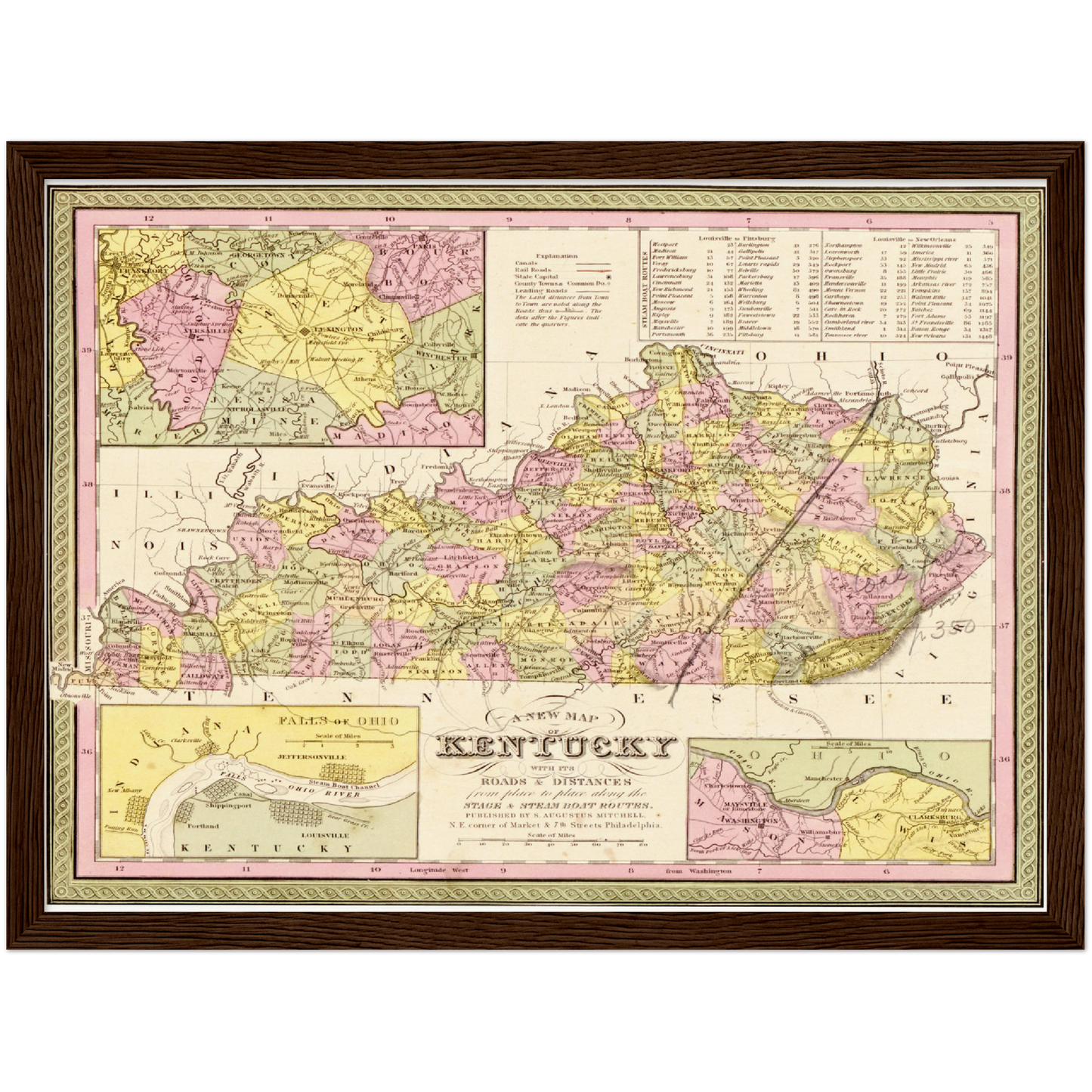Historische Landkarte Kentucky um 1849