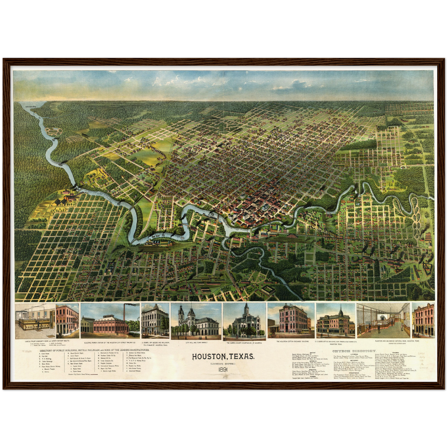Historische Stadtansicht Houston um 1891
