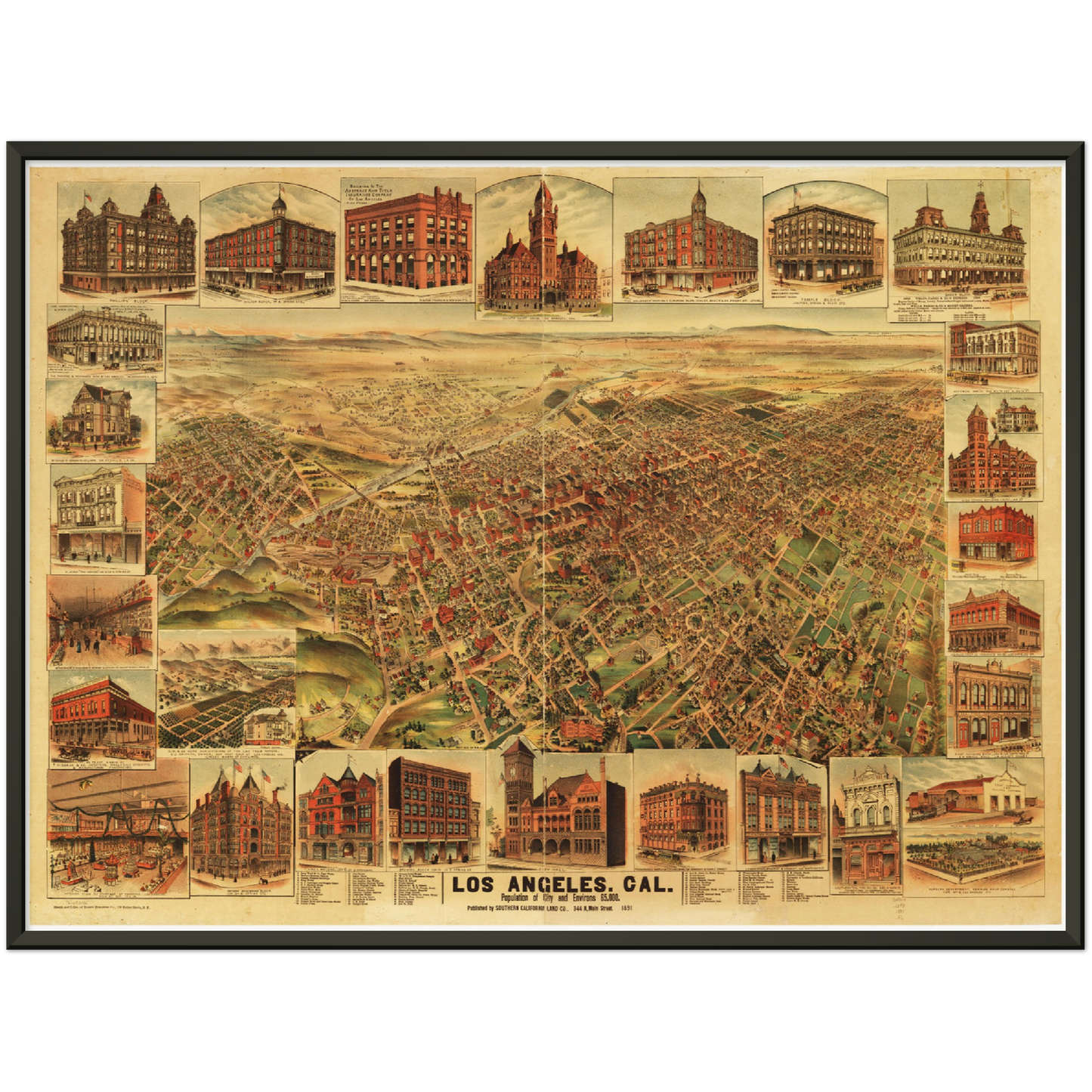 Historische Stadtansicht Los Angeles um 1891