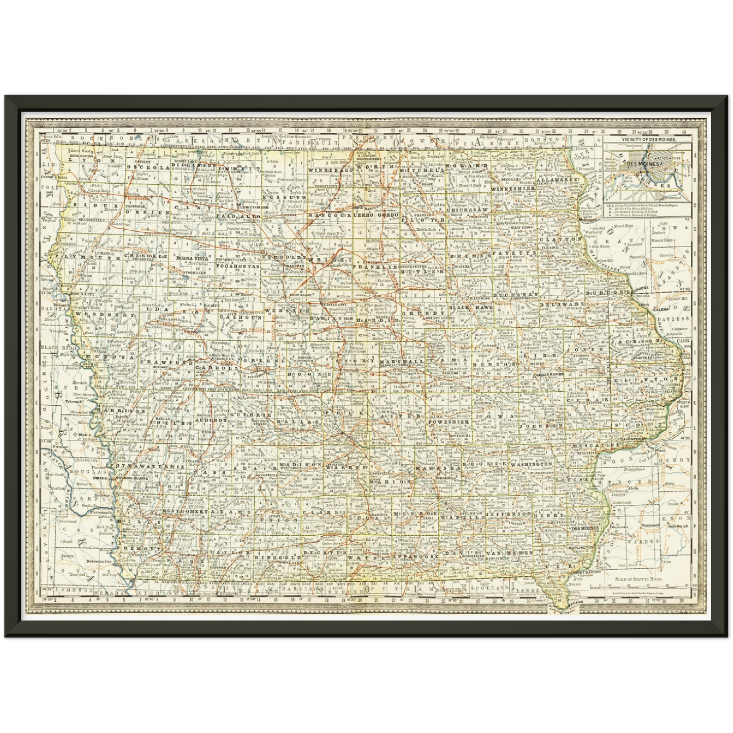 Historische Landkarte Iowa um 1882