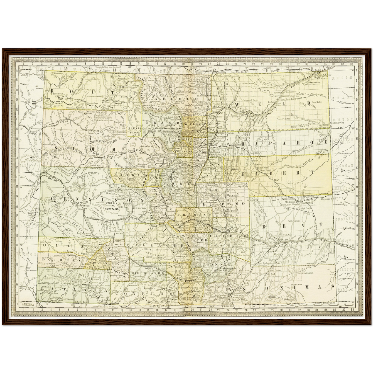 Historische Landkarte Colorado um 1882