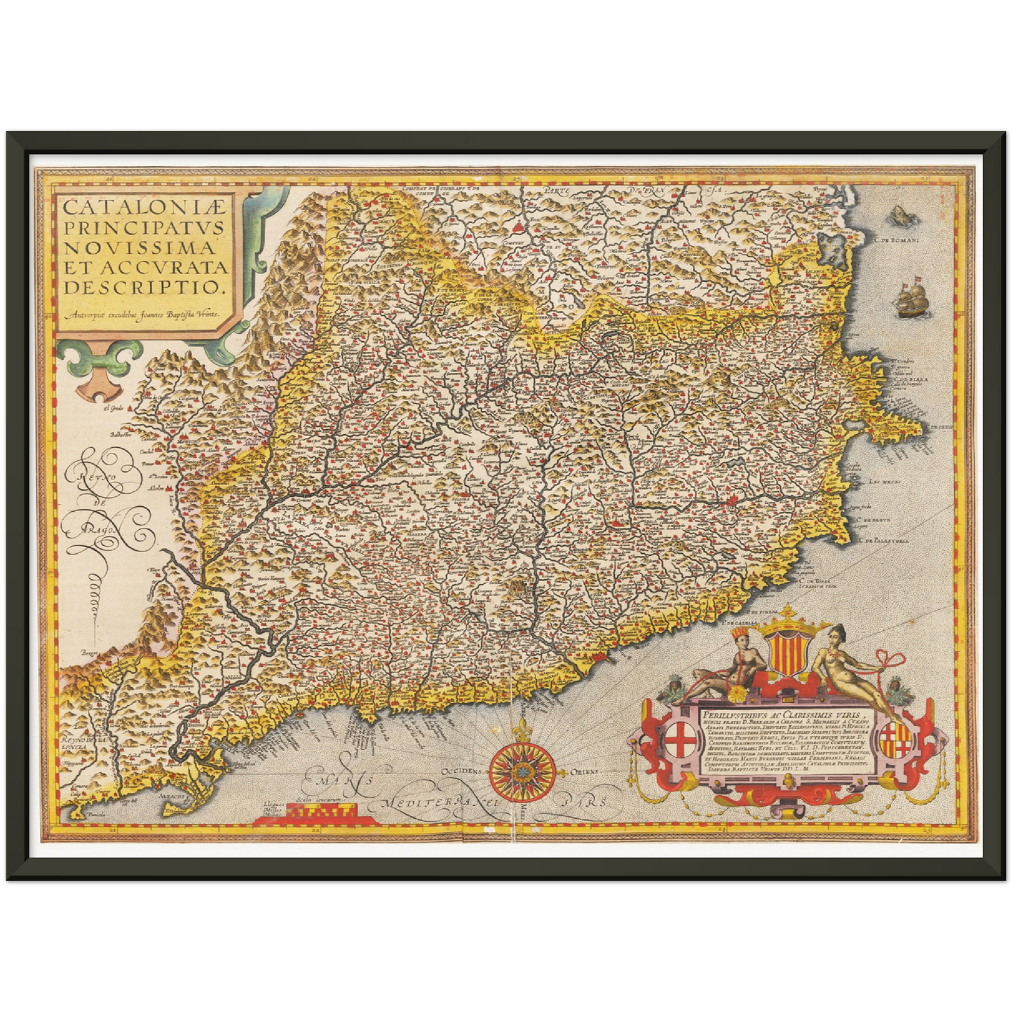 Historische Landkarte Katalonien um 1609