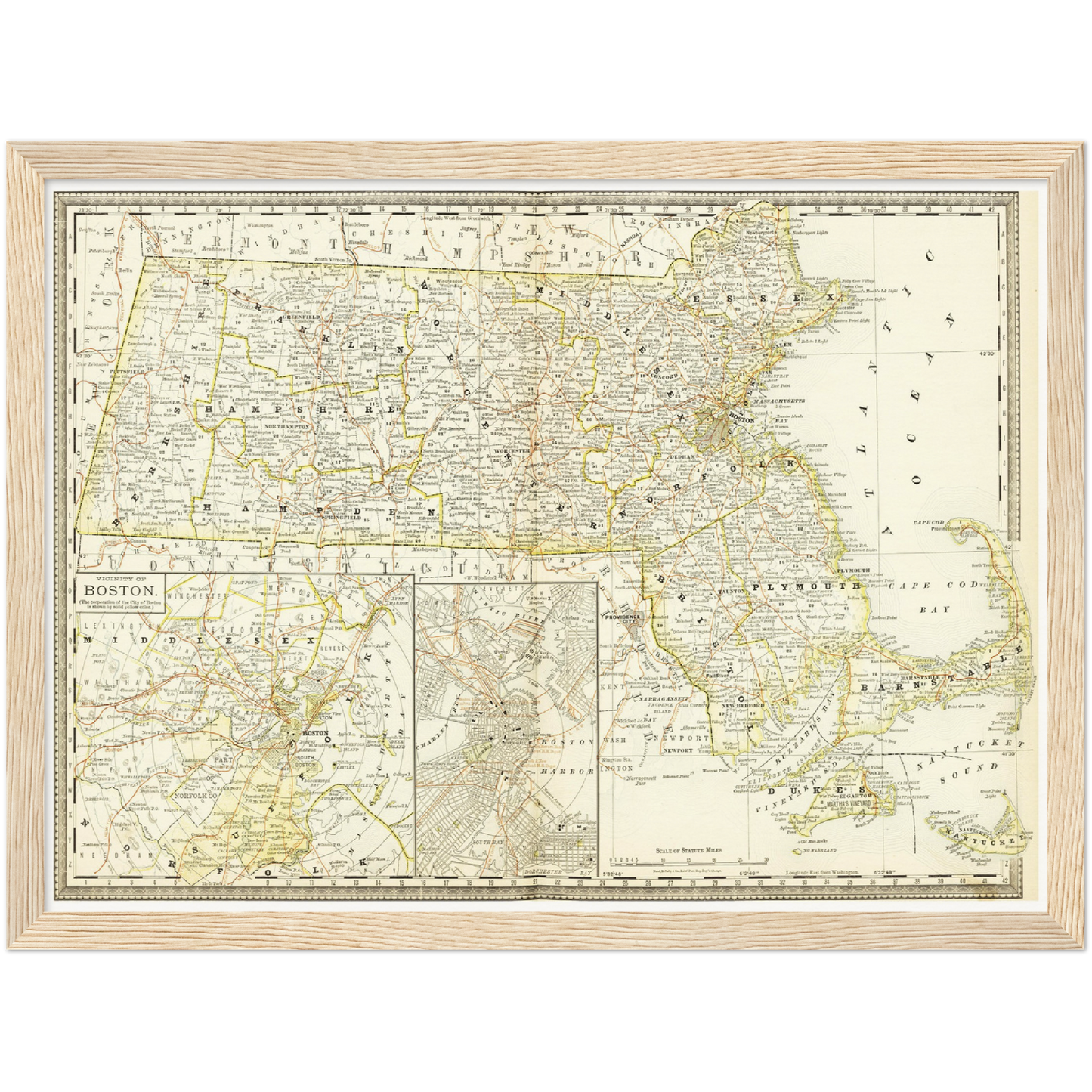 Historische Landkarte Massachusetts um 1882
