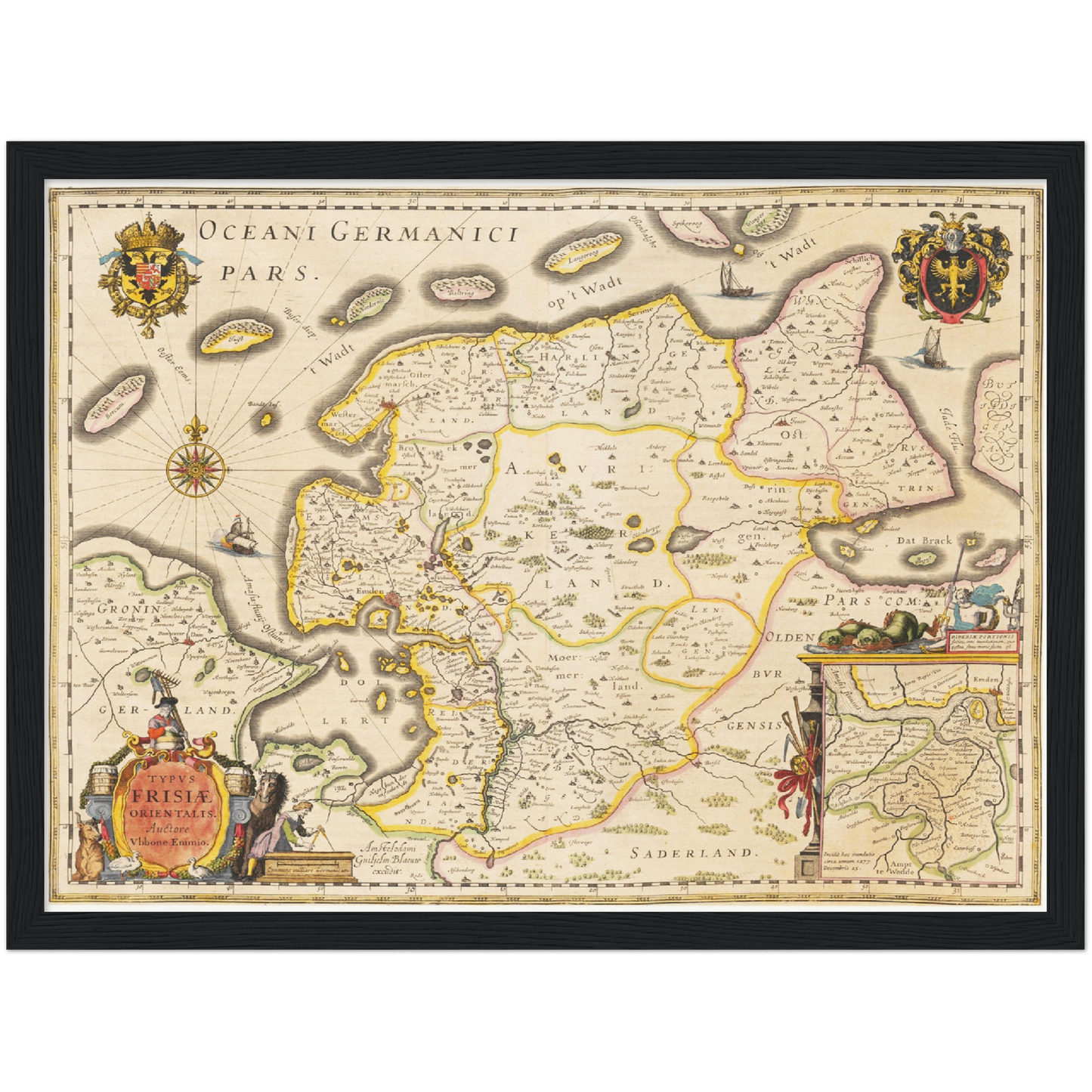 Historische Landkarte Ostfriesland um 1635