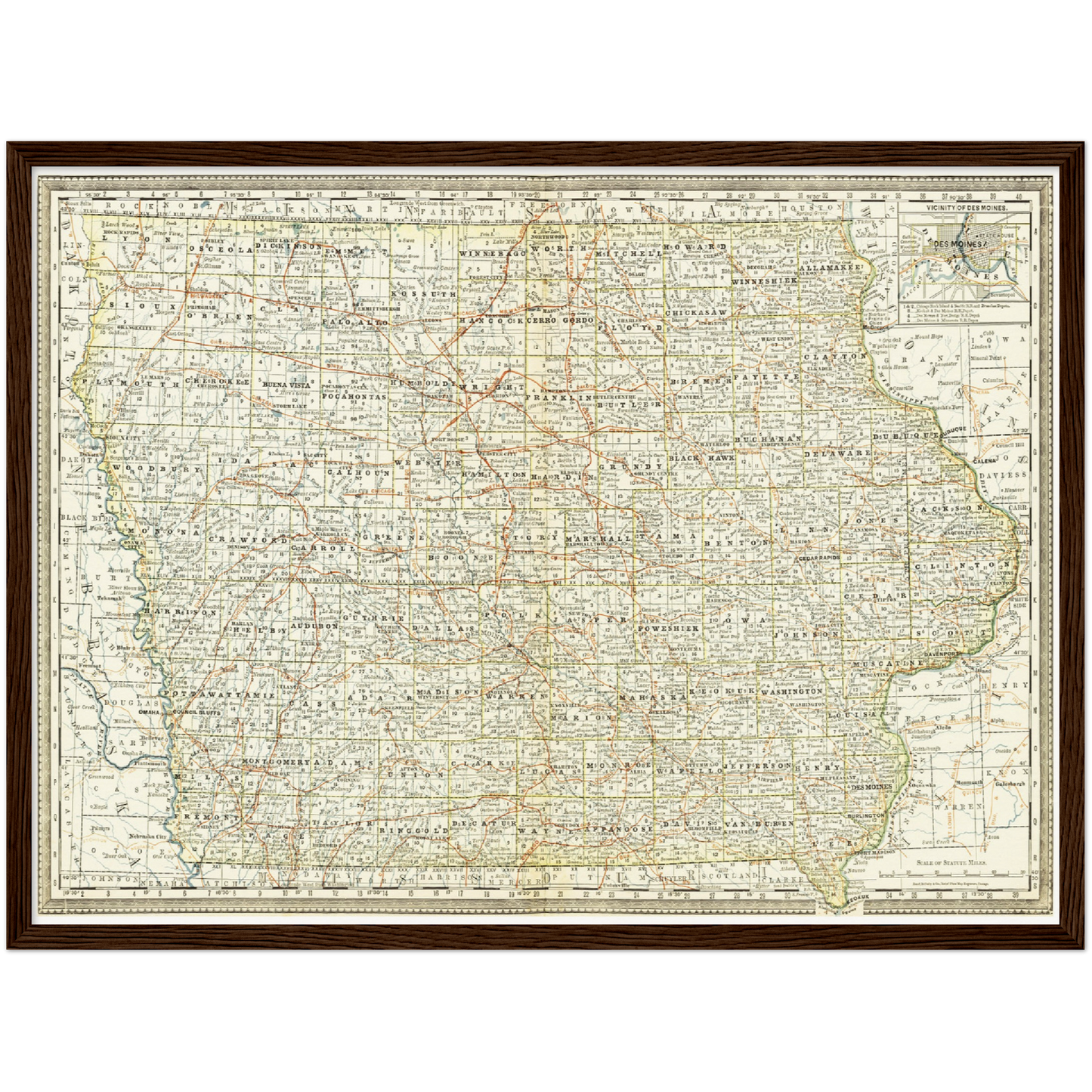 Historische Landkarte Iowa um 1882