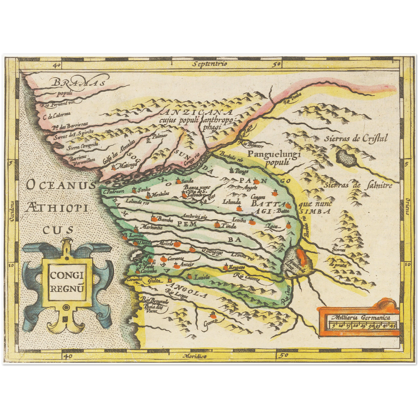 Historische Landkarte Kongo um 1609