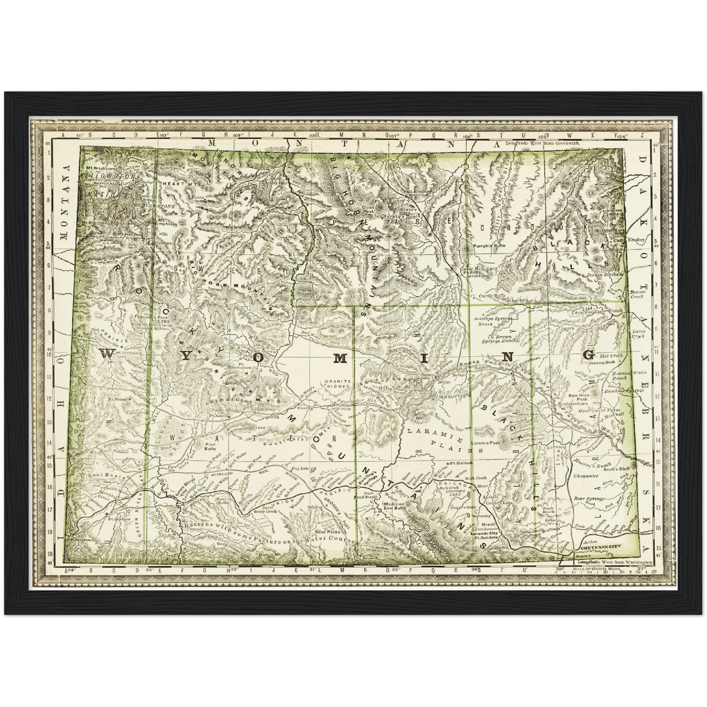 Historische Landkarte Wyoming um 1882