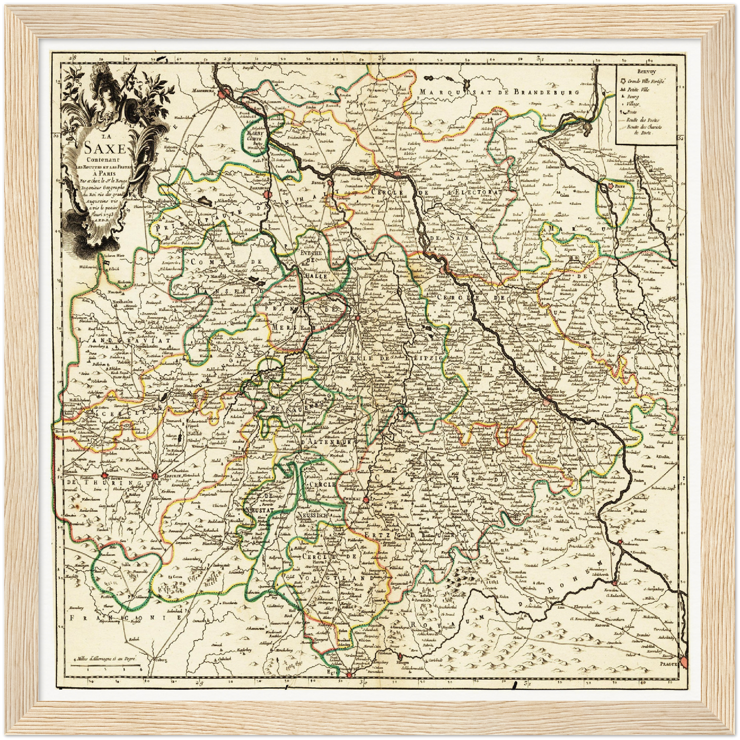 Historische Landkarte Sachsen um 1743