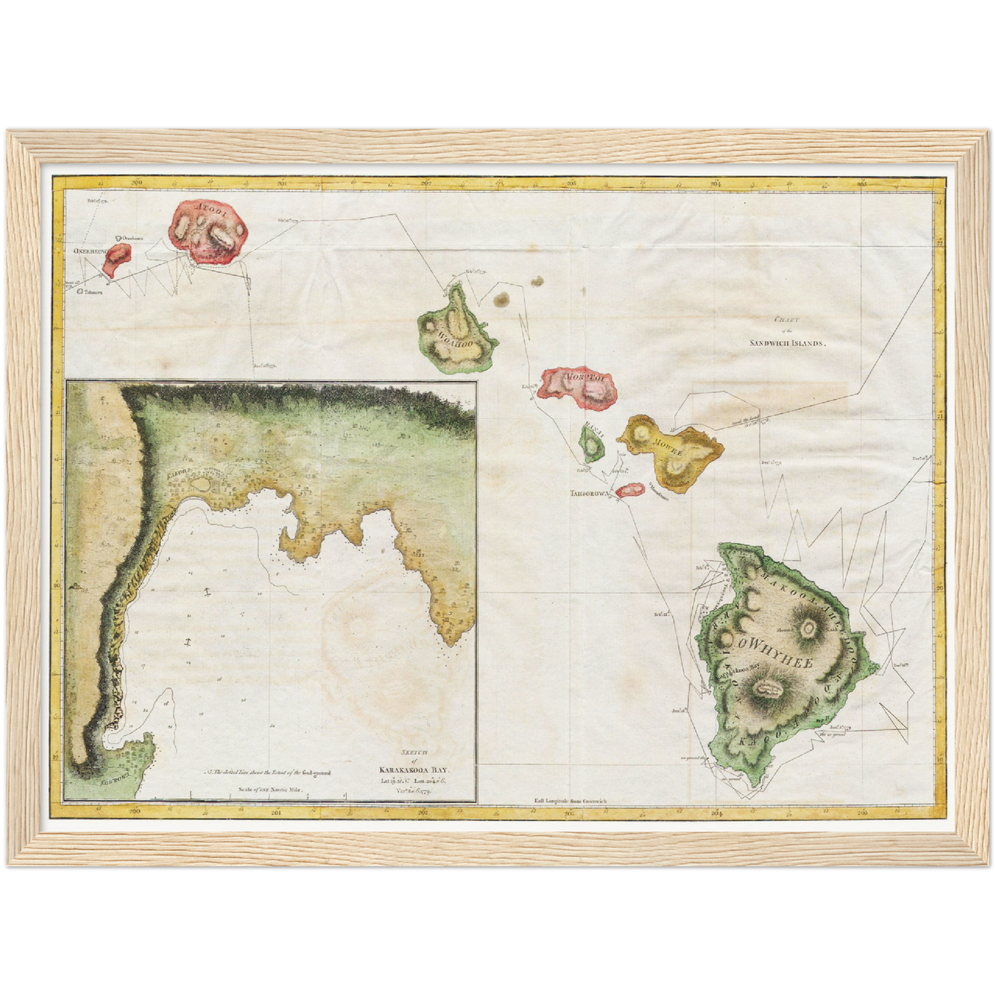 Historische Landkarte Hawaii um 1785