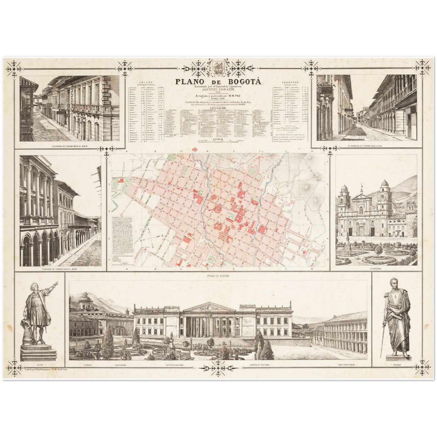Historischer Stadtplan Bogota um 1890