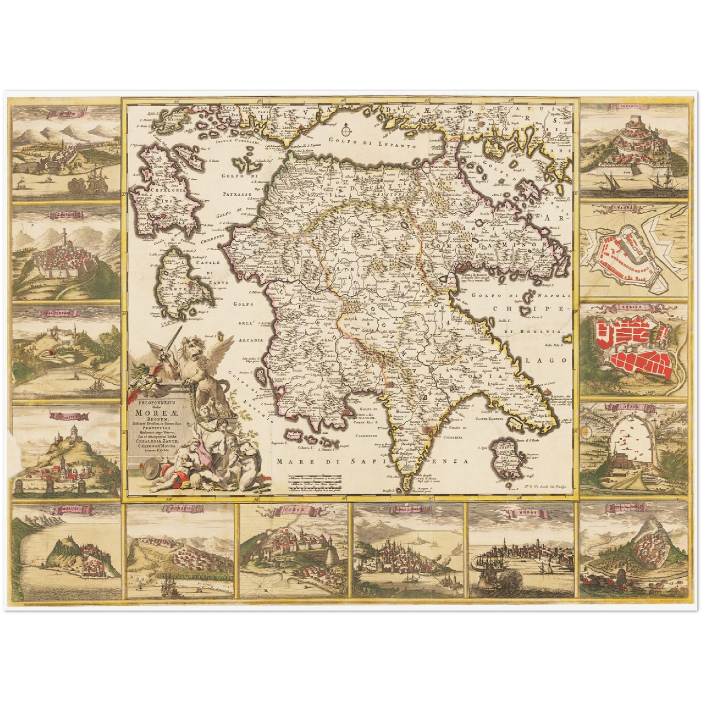 Historische Landkarte Peloponnes um 1698