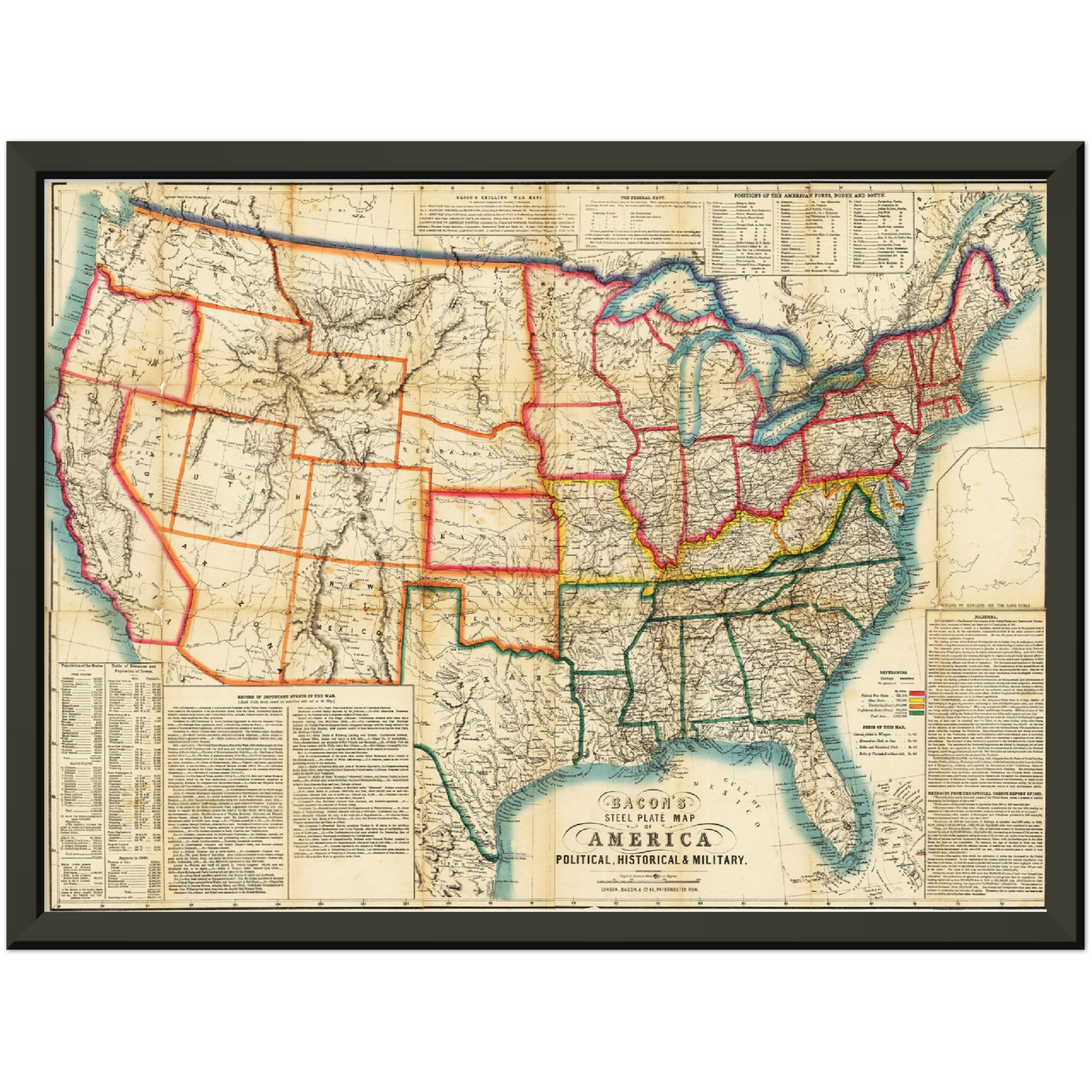 Historische Landkarte USA um 1863