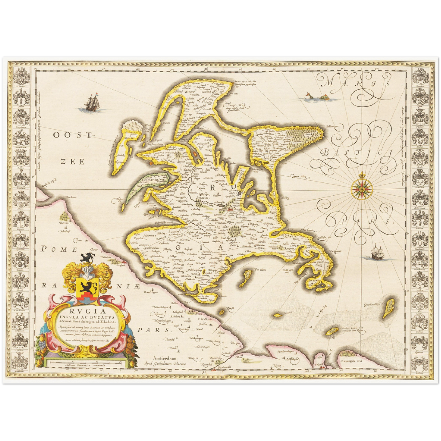 Historische Landkarte Insel Rügen um 1635