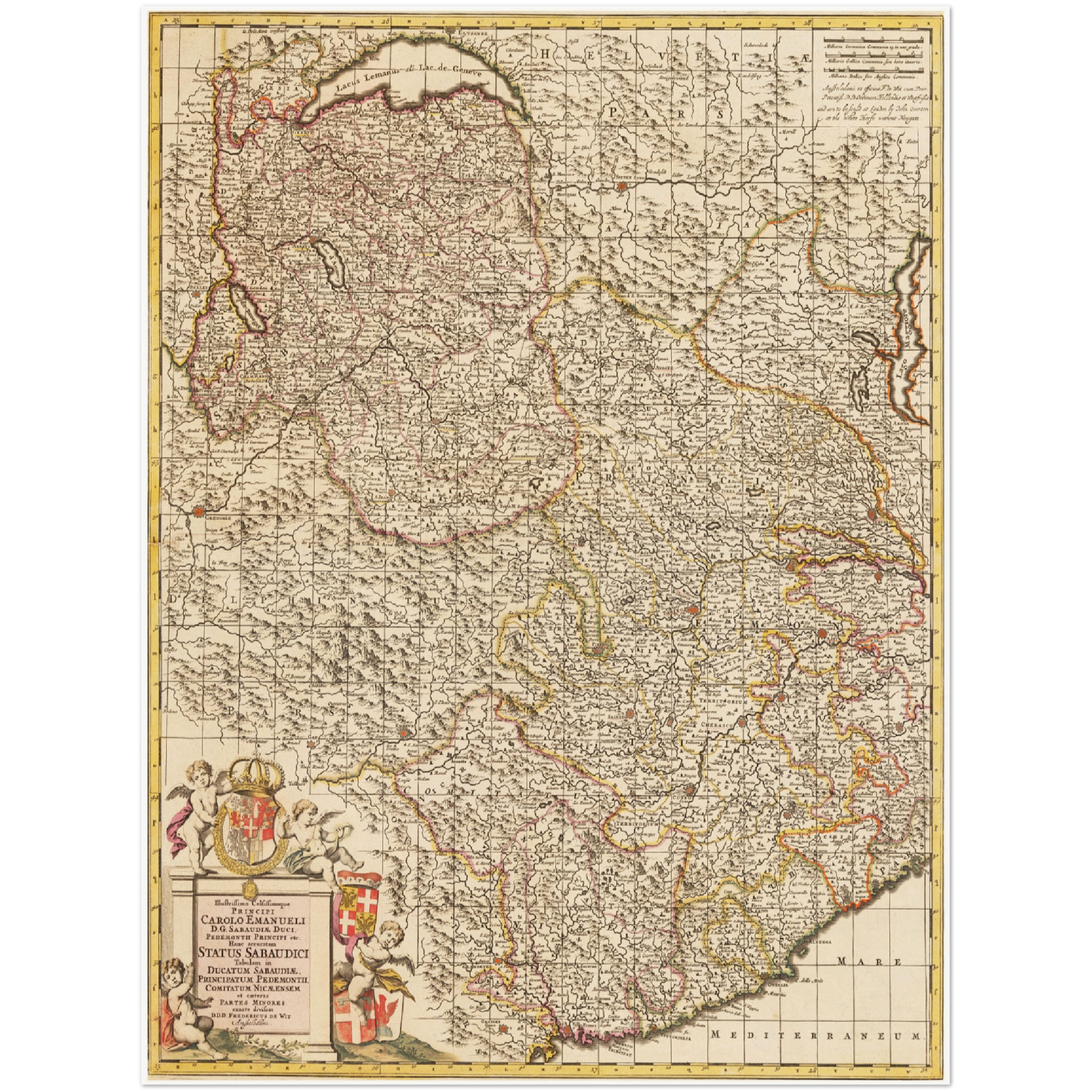 Historische Landkarte Piemont um 1698