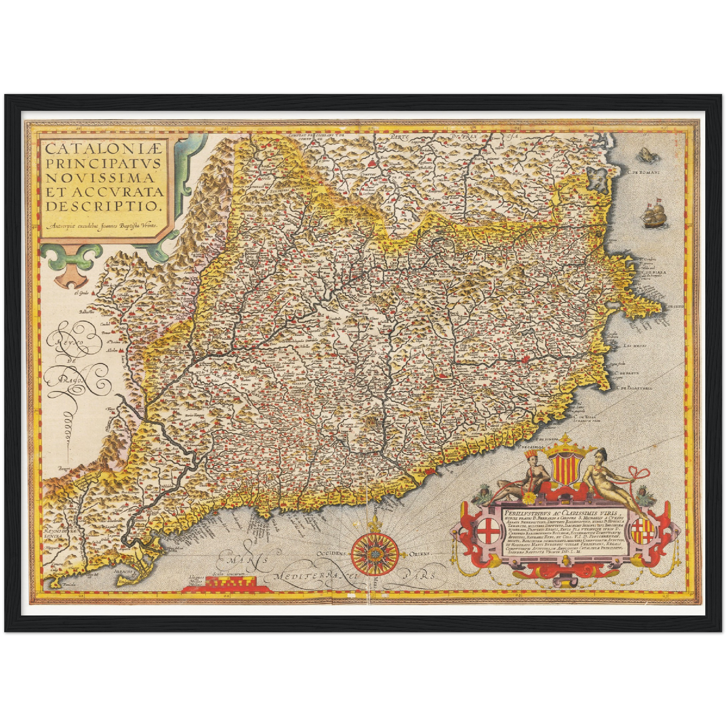 Historische Landkarte Katalonien um 1609