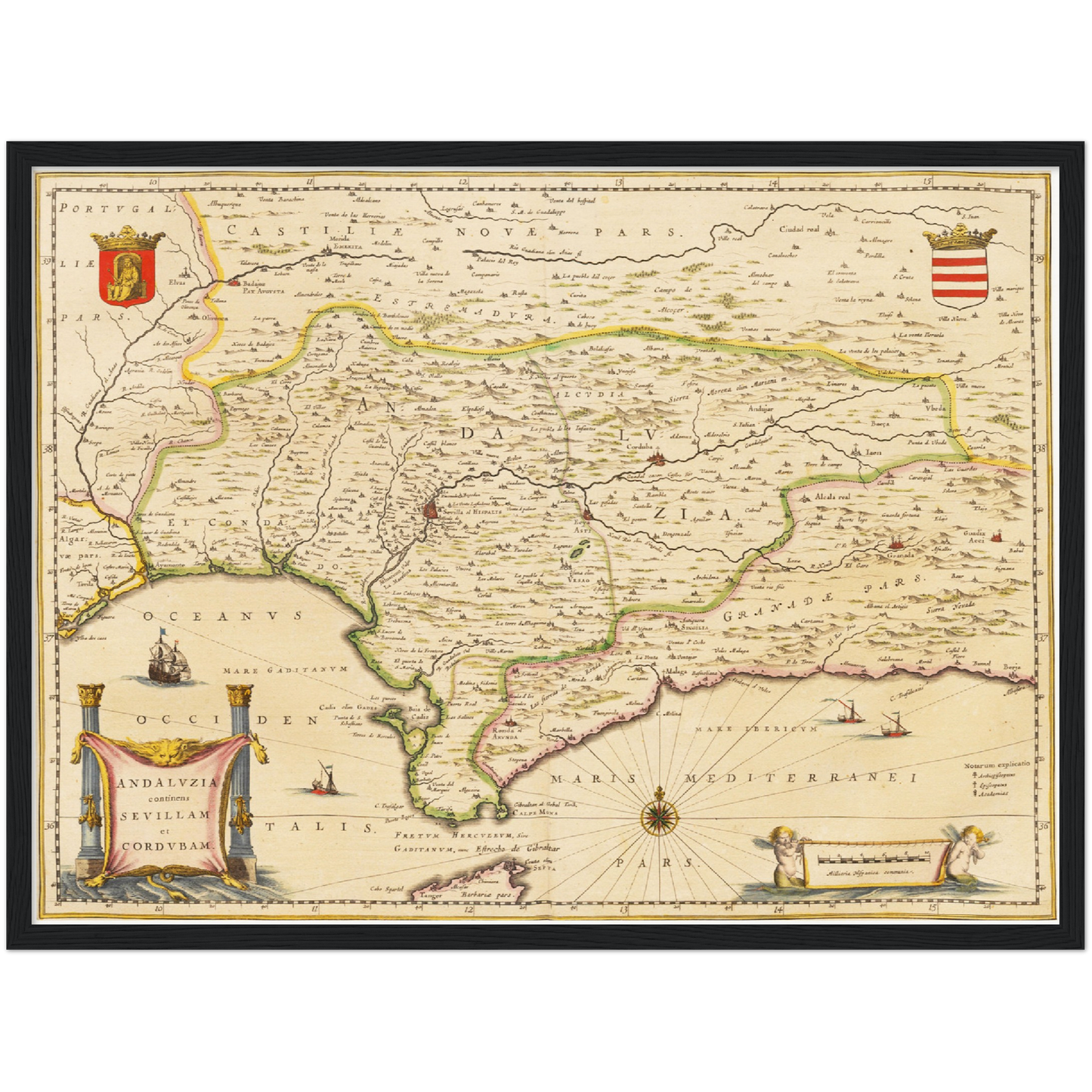 Historische Landkarte Andalusien um 1635