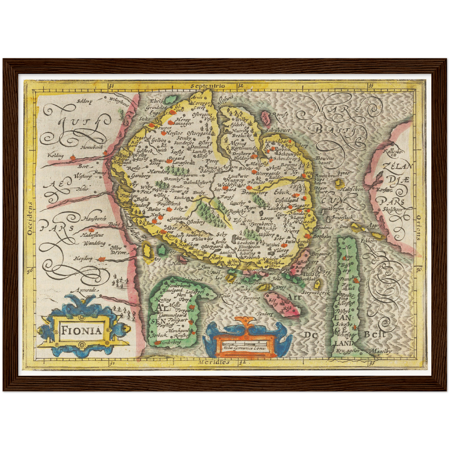 Historische Landkarte Insel Fünen um 1609