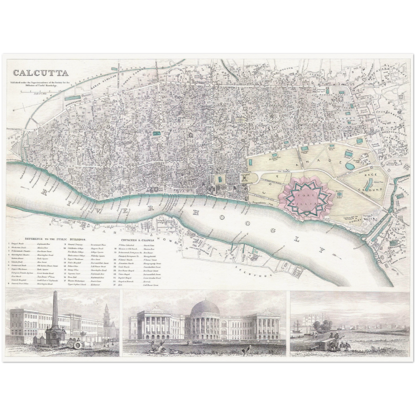 Historischer Stadtplan Kalkutta um 1842