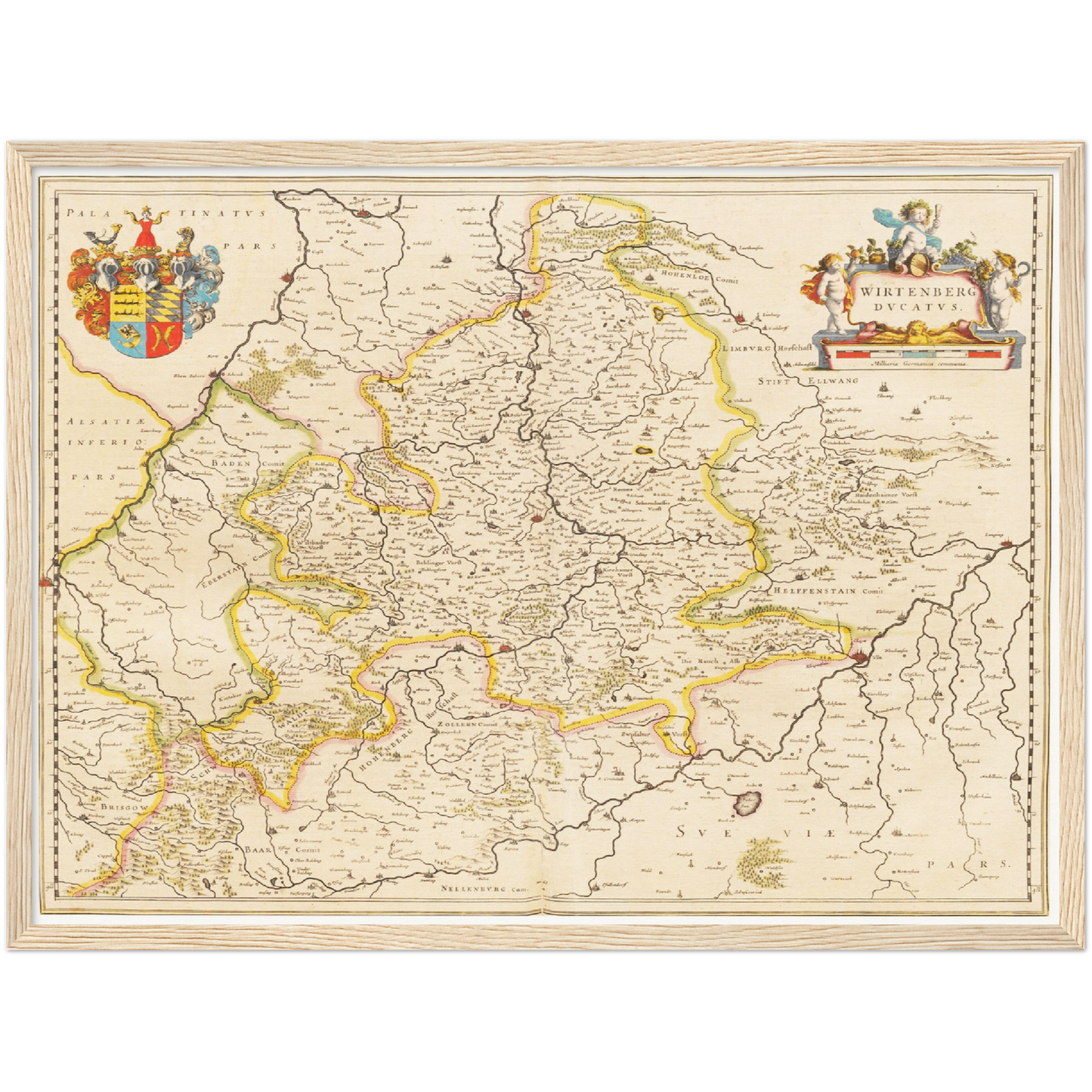 Historische Landkarte Württemberg um 1635