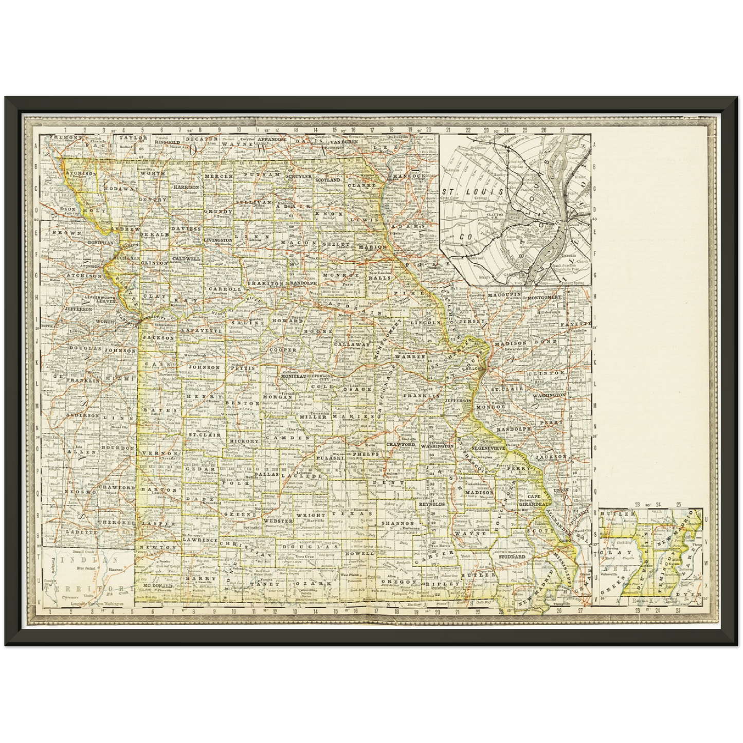 Historische Landkarte Missouri um 1882