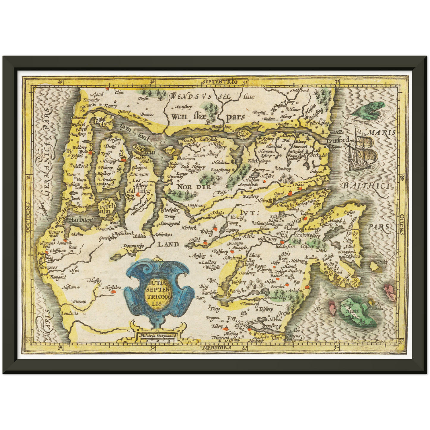Historische Landkarte Midjutland um 1609