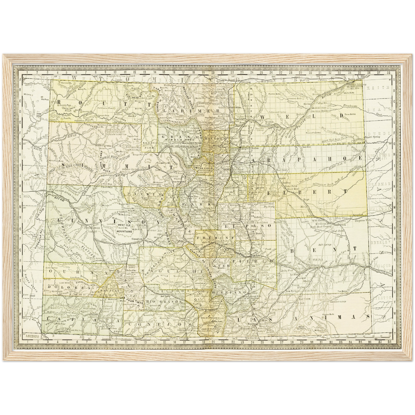 Historische Landkarte Colorado um 1882