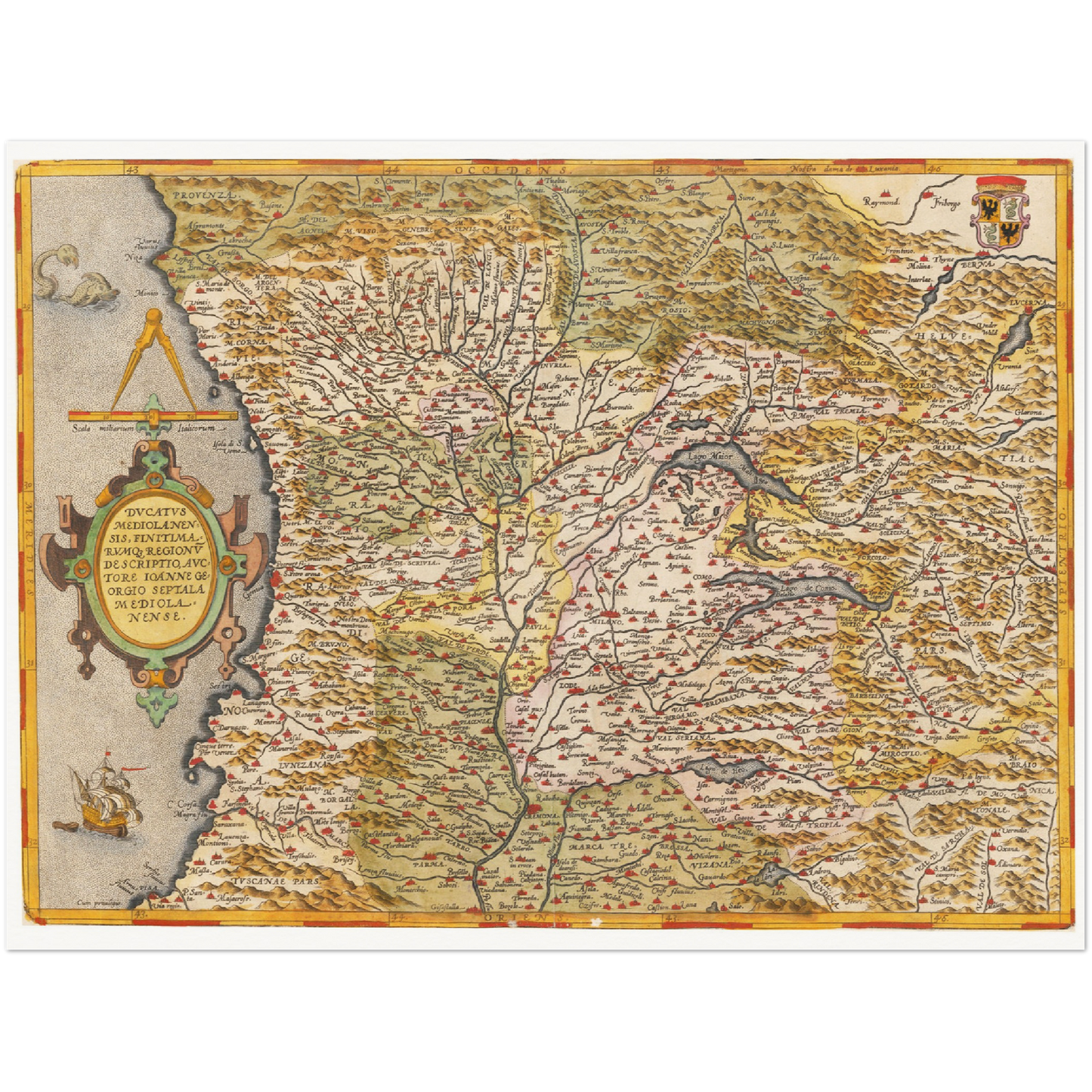 Historische Landkarte Lombardei um 1609