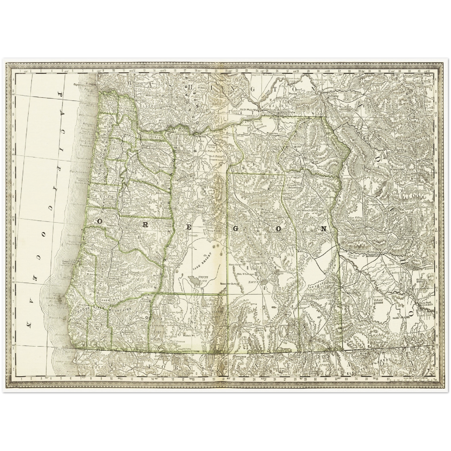 Historische Landkarte Oregon um 1882