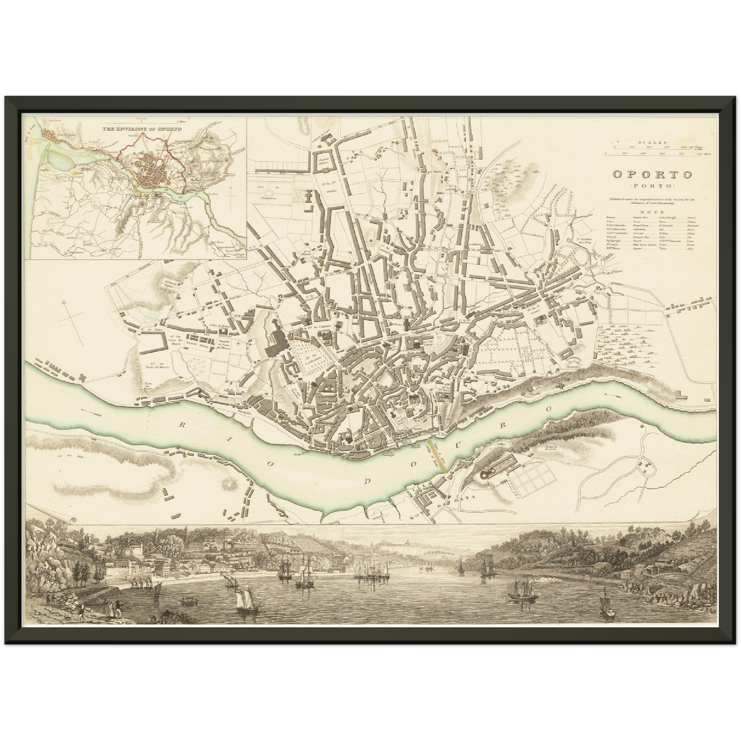 Historischer Stadtplan Porto um 1833