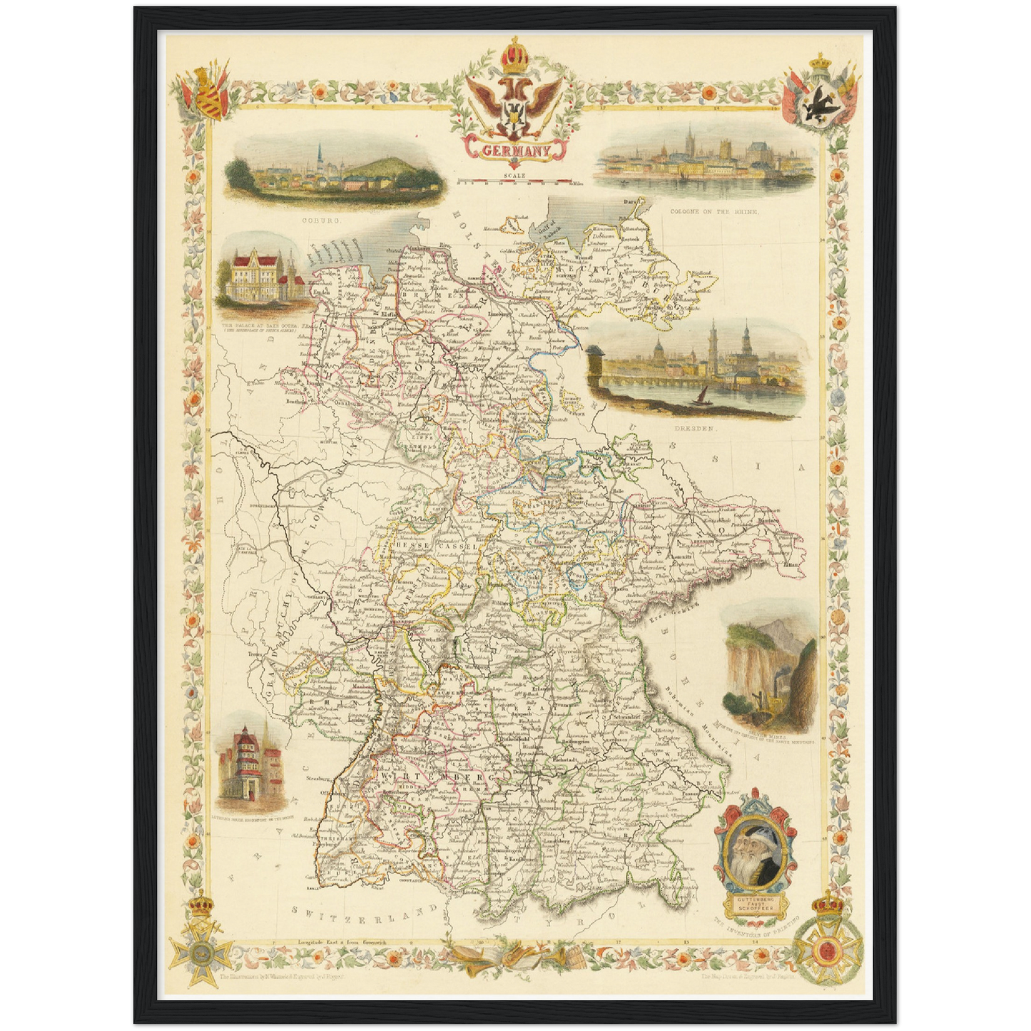 Historische Landkarte Deutschland um 1851