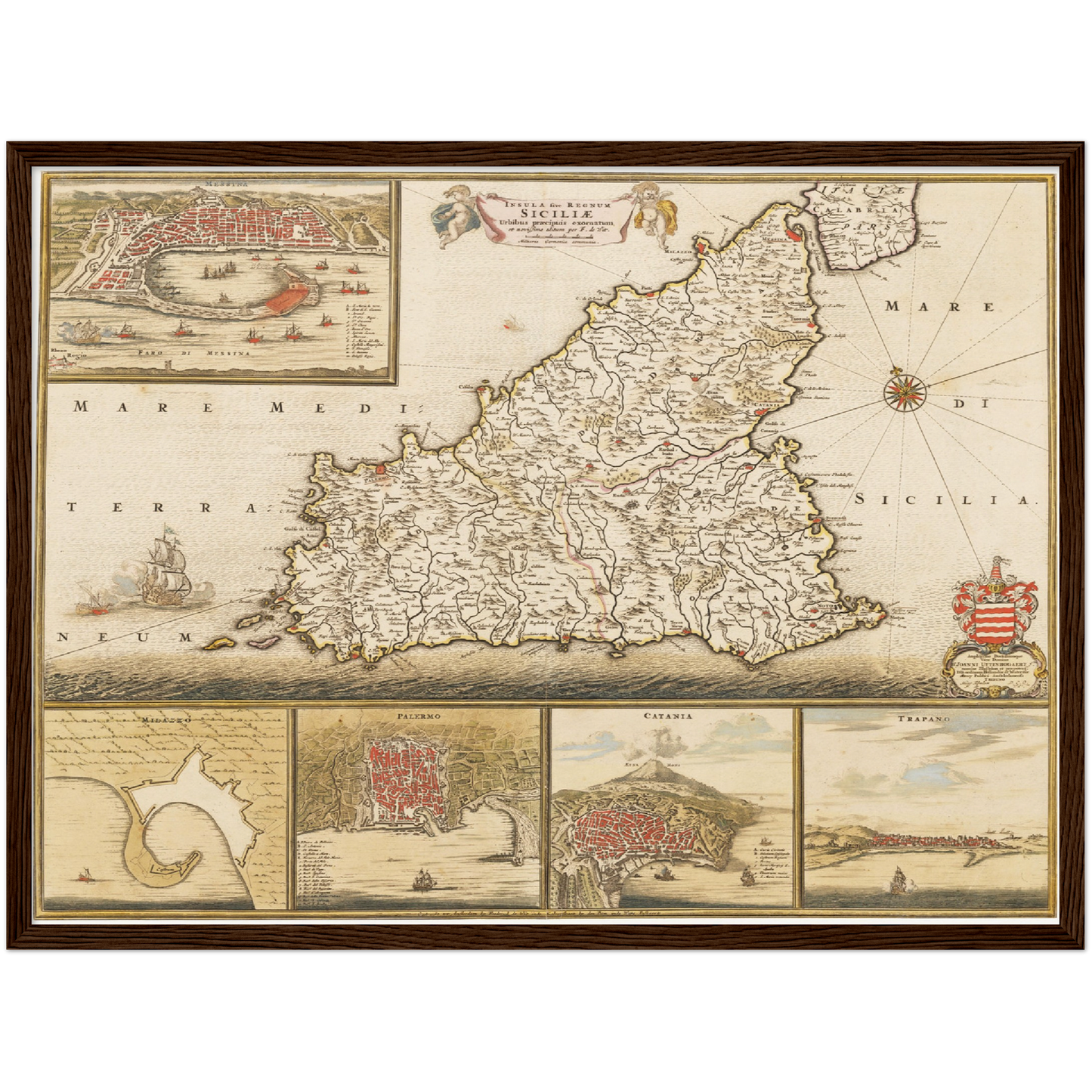 Historische Landkarte Sizilien um 1698