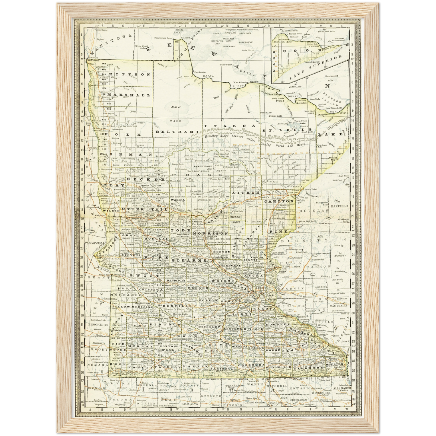 Historische Landkarte Minnesota um 1882