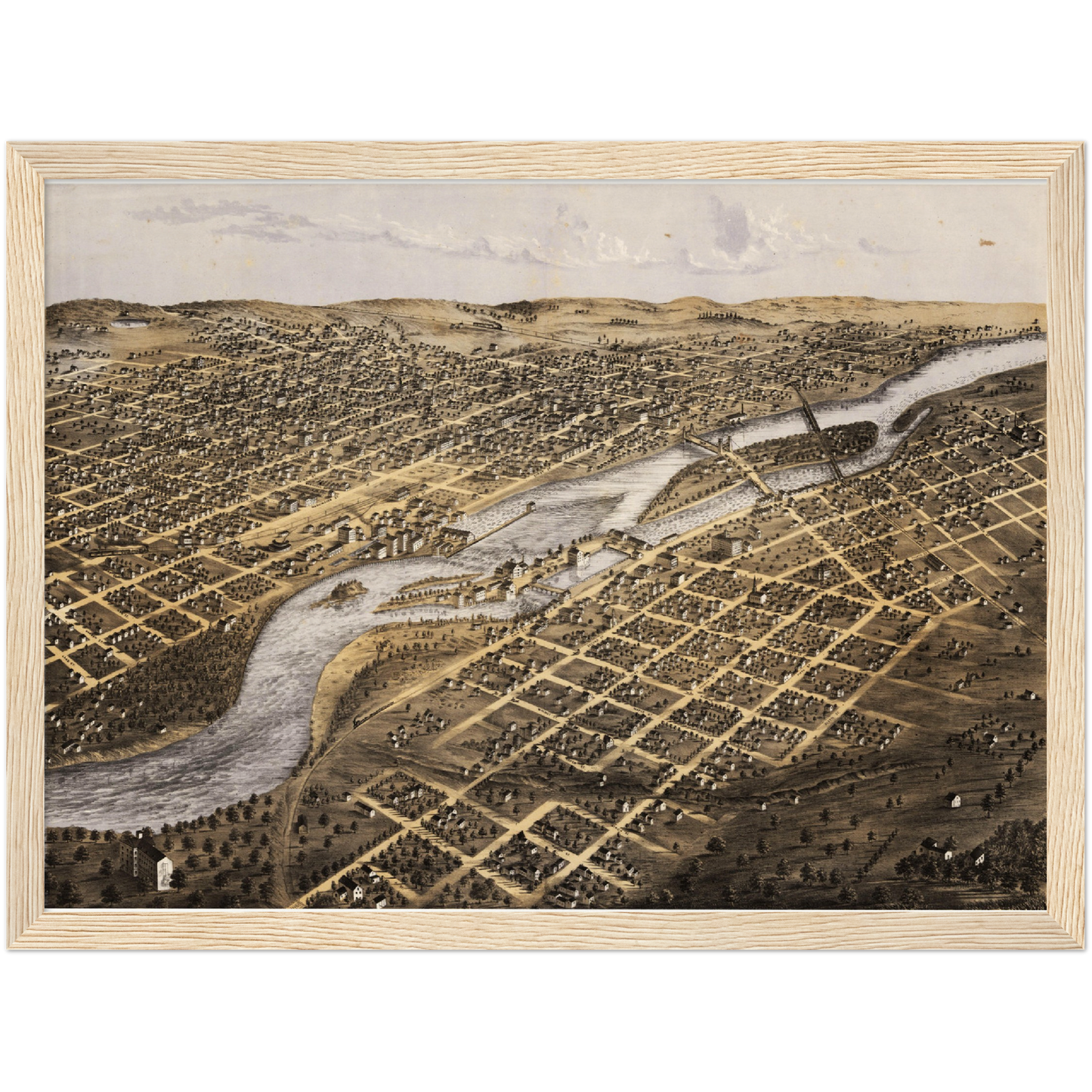 Historische Stadtansicht Minneapolis um 1867