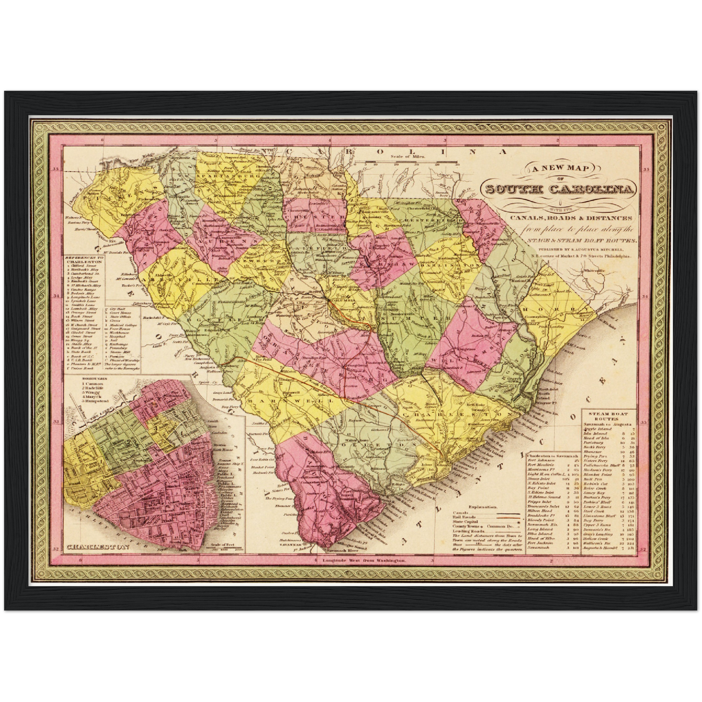 Historische Landkarte South Carolina um 1849