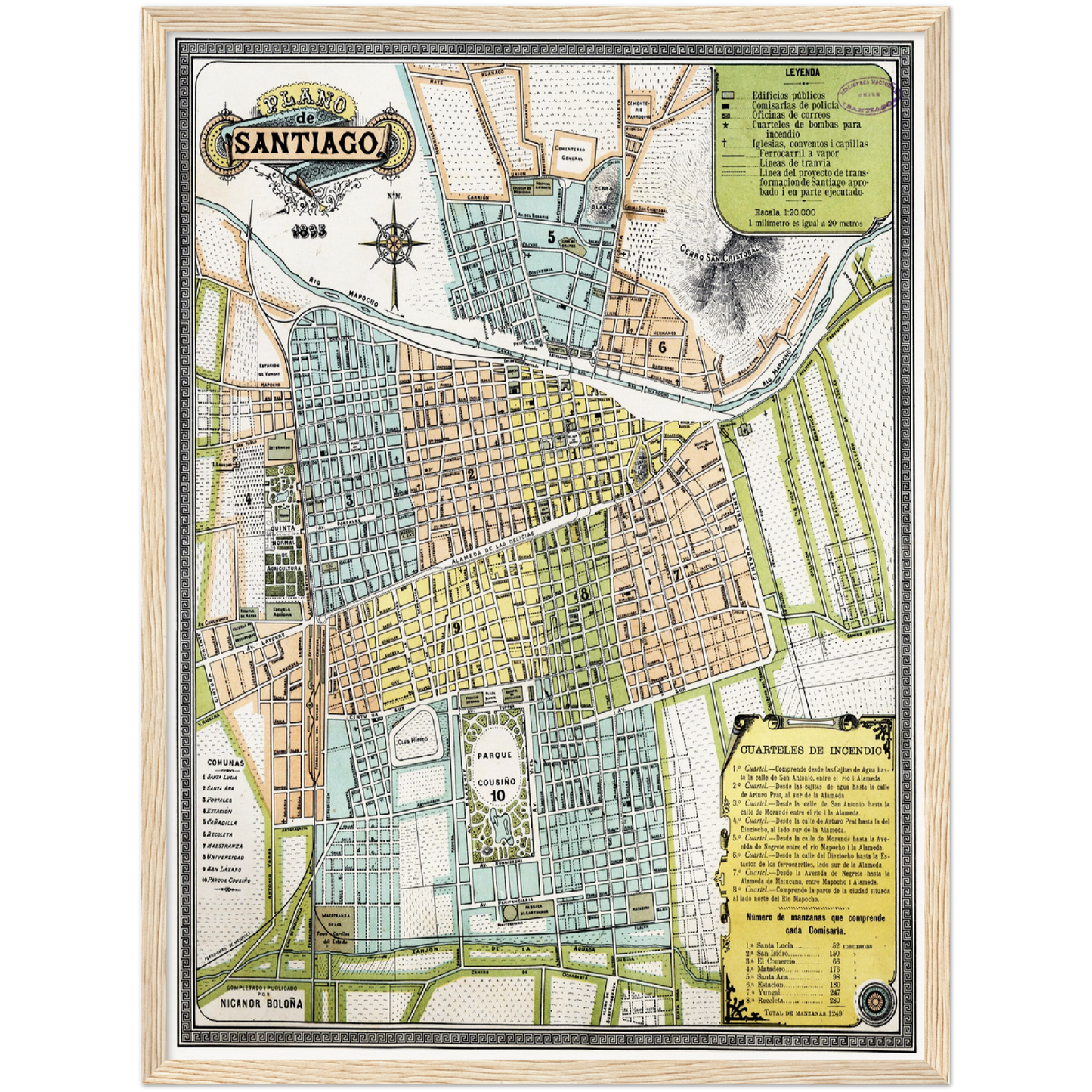 Historischer Stadtplan Santiago de Chile um 1895