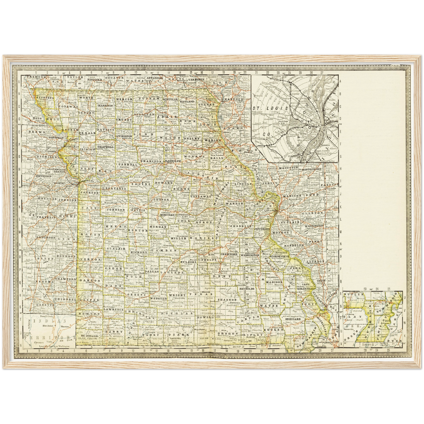 Historische Landkarte Missouri um 1882