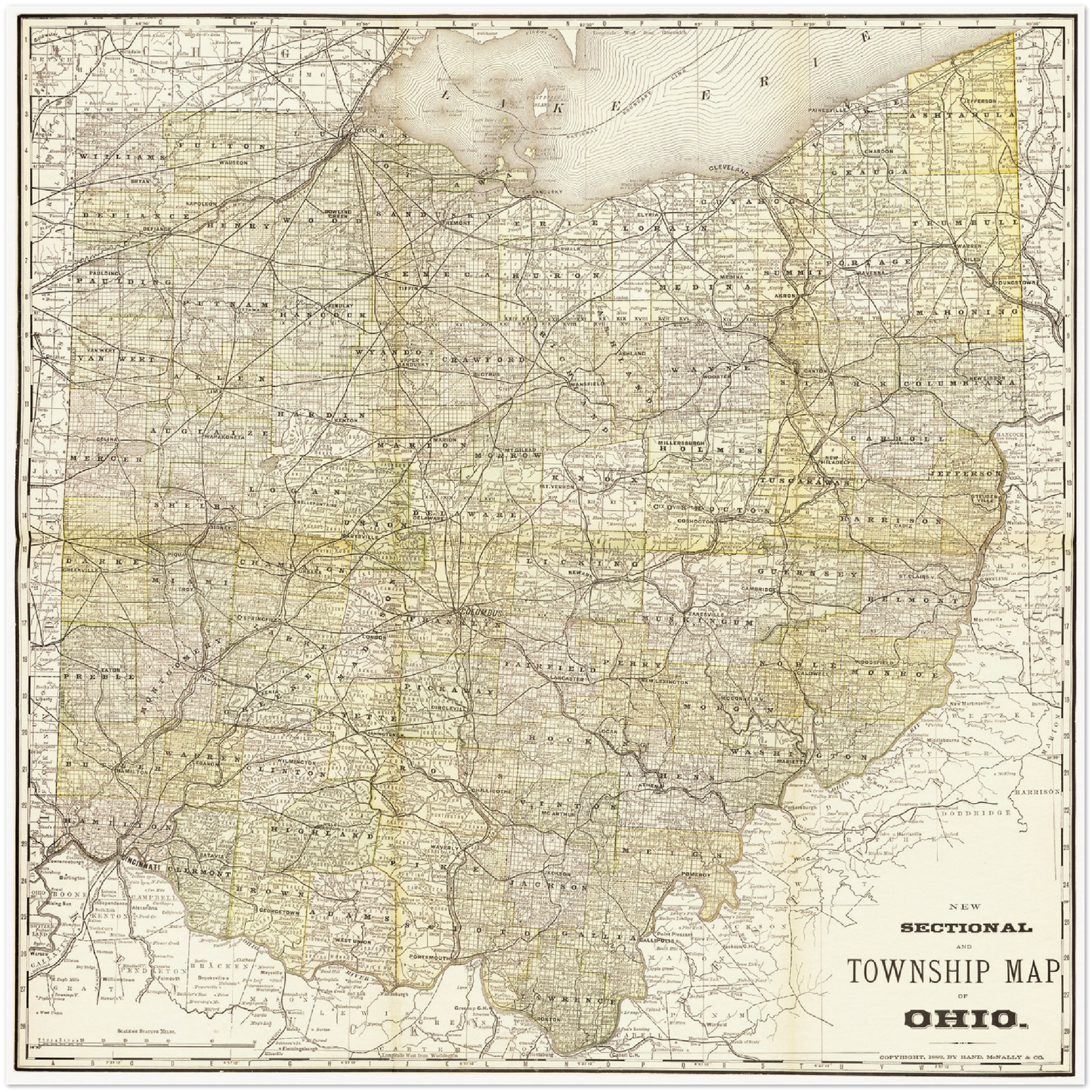 Historische Landkarte Ohio um 1882