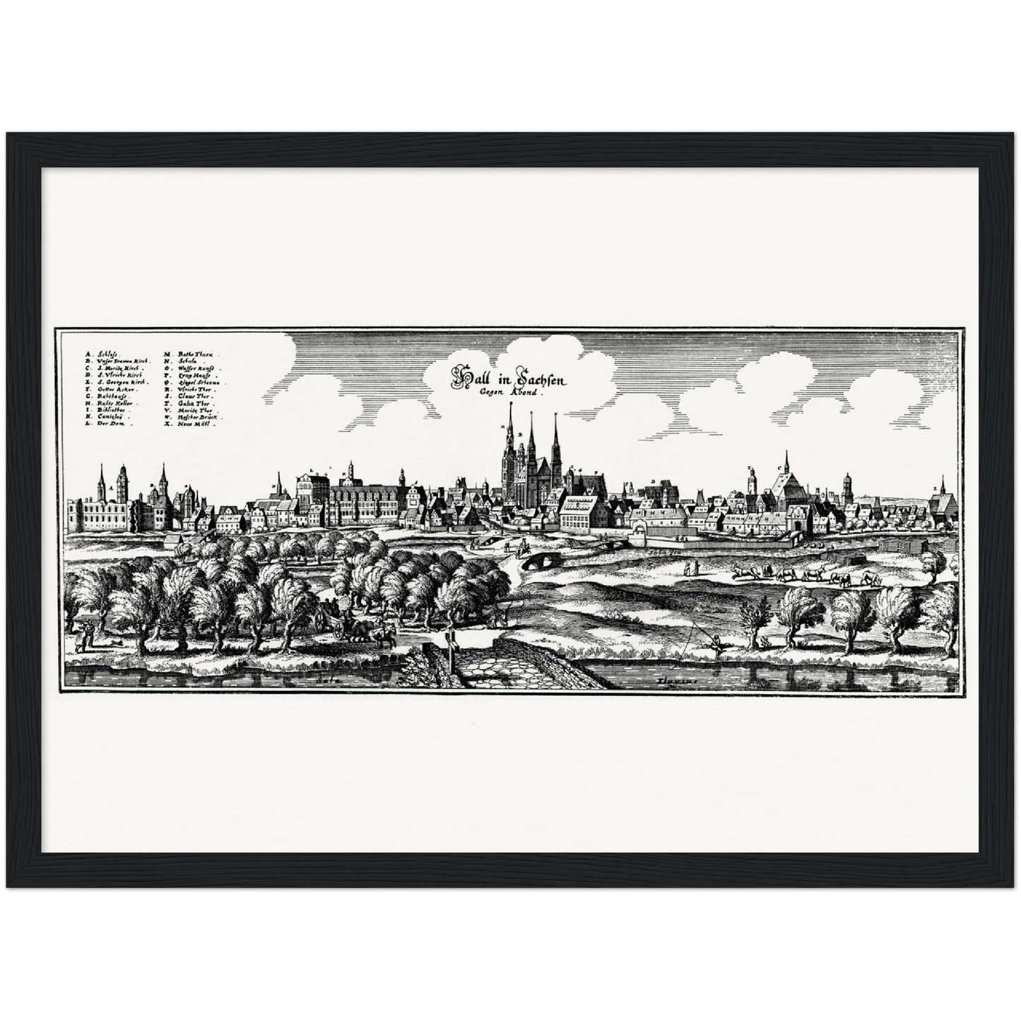 Historische Stadtansicht Halle (Saale) um 1653
