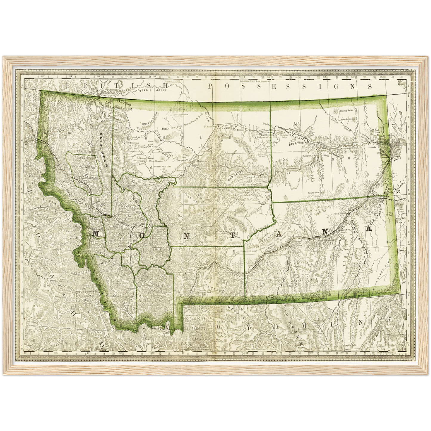 Historische Landkarte Montana um 1882