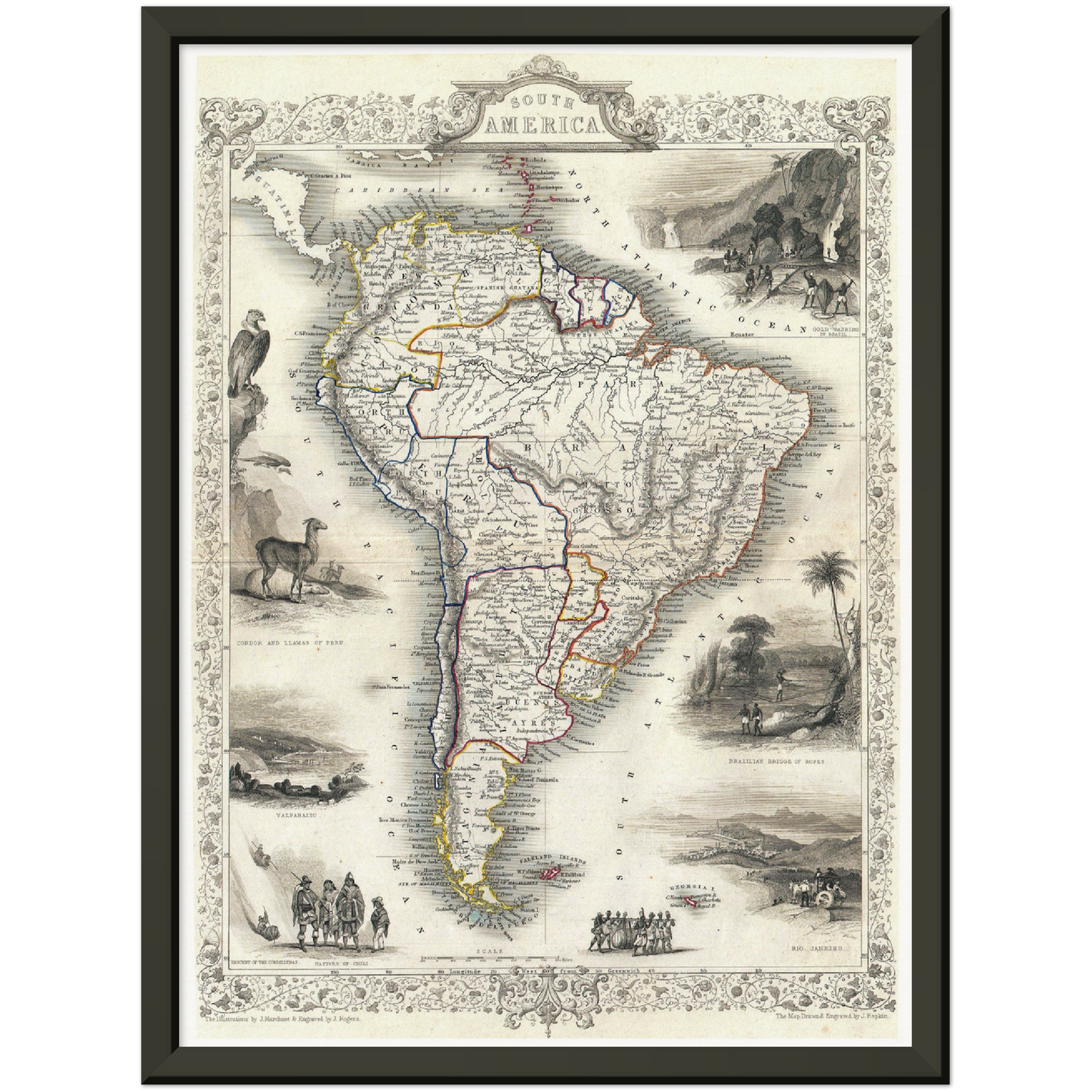 Historische Landkarte Südamerika um 1850