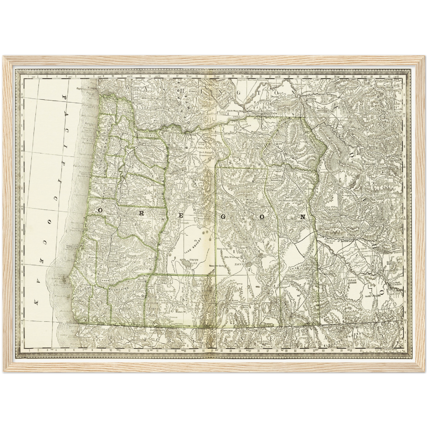 Historische Landkarte Oregon um 1882