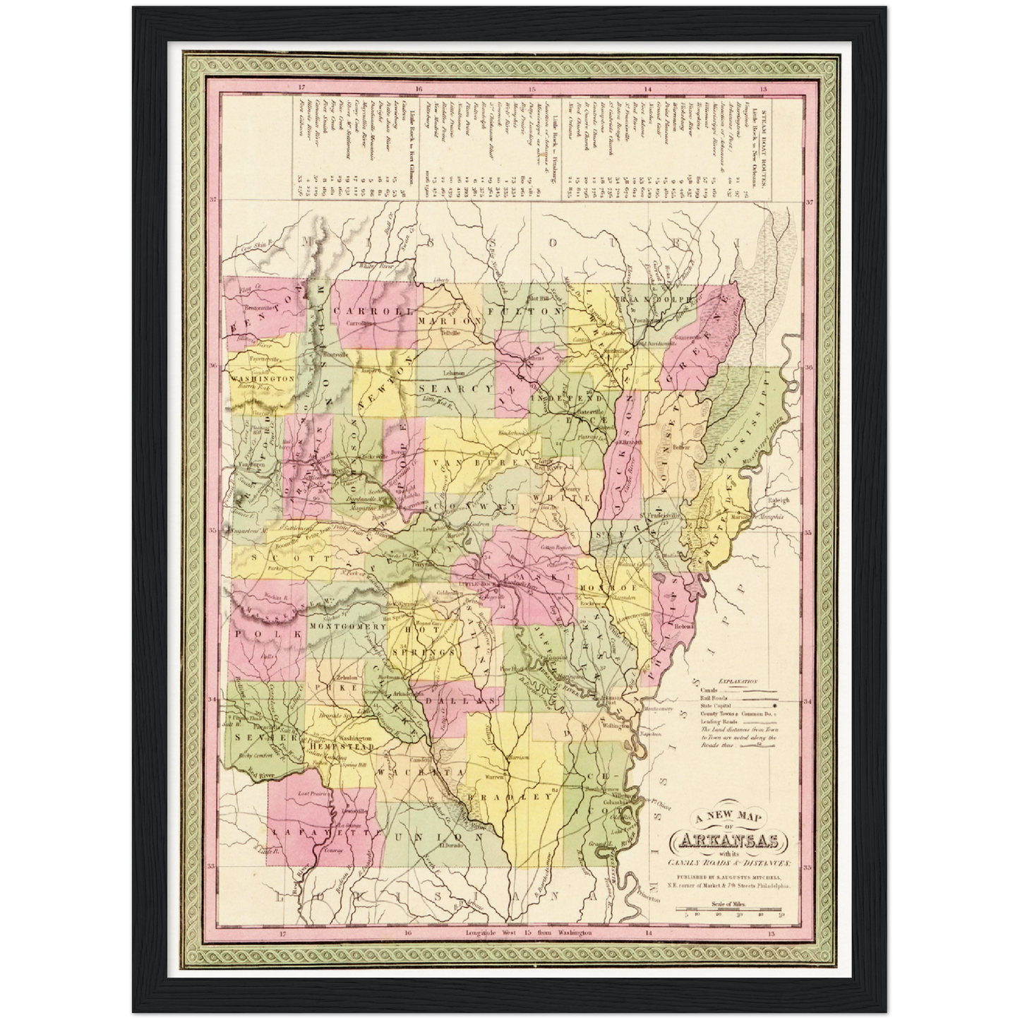 Historische Landkarte Arkansas um 1849