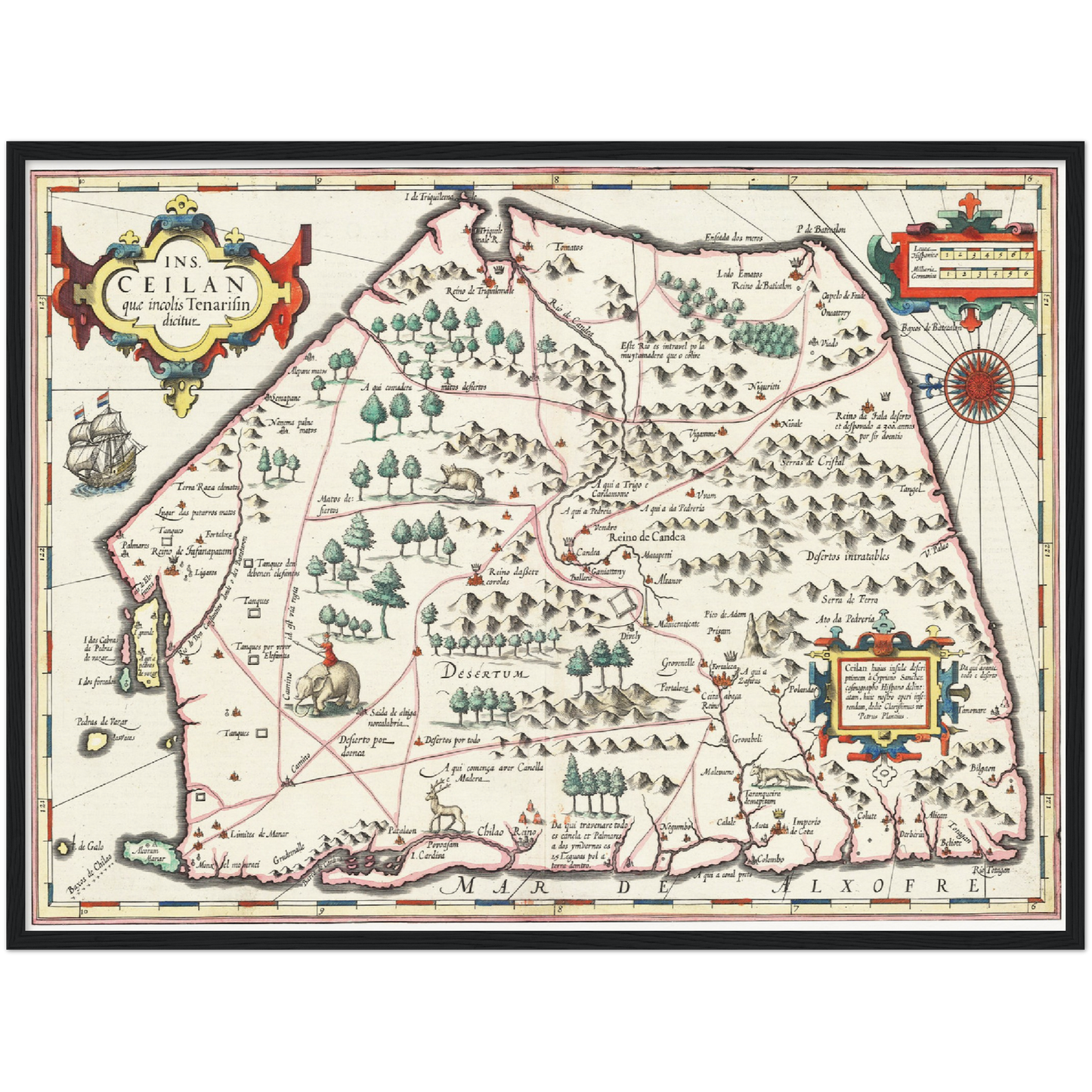 Historische Landkarte Sri Lanka um 1606