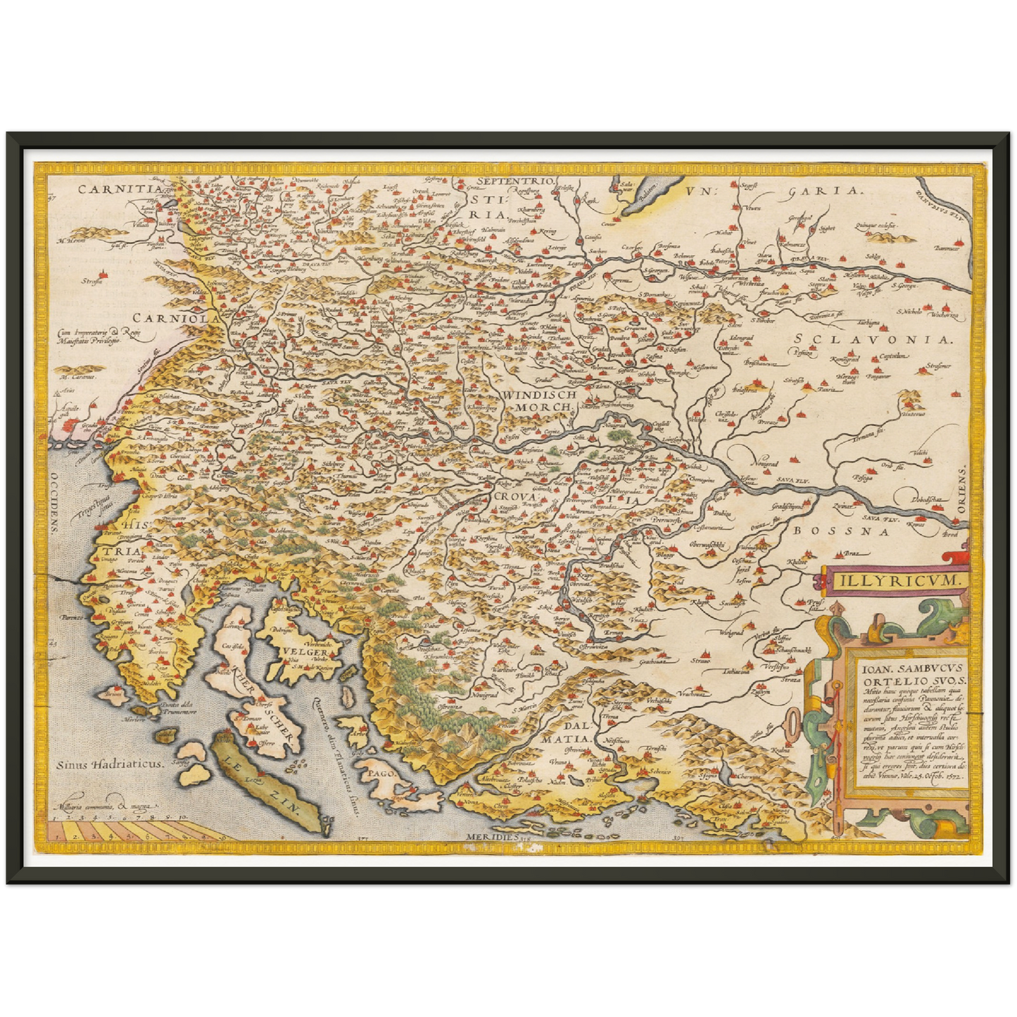 Historische Landkarte Slowenien & Kroatien um 1609