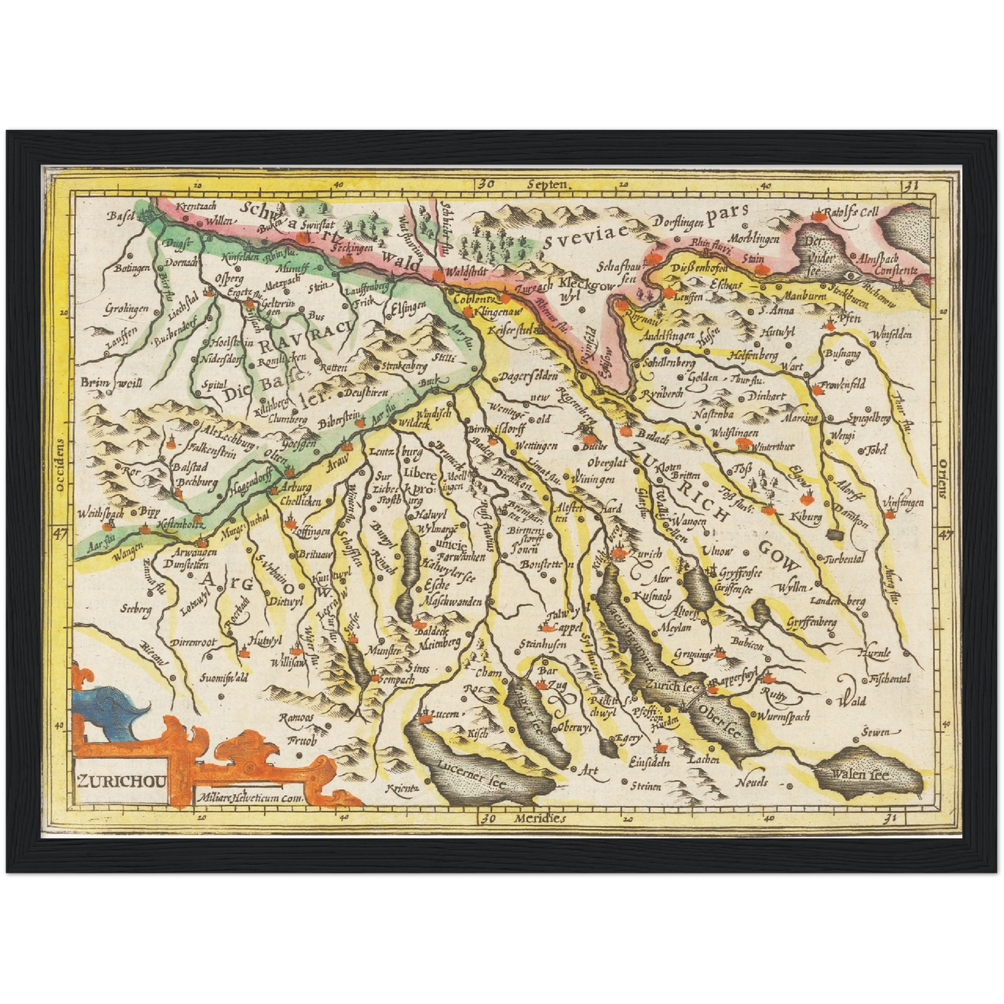 Historische Landkarte Zürichgau um 1609