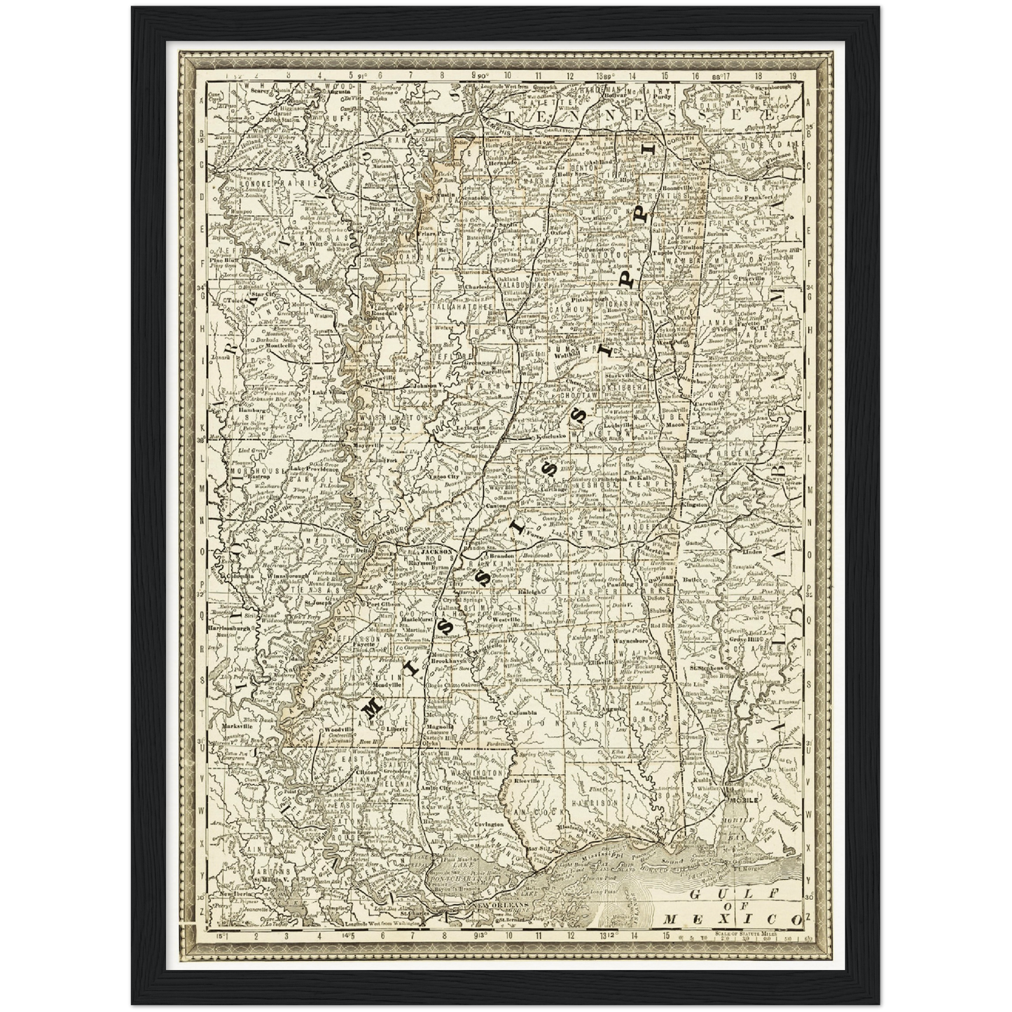 Historische Landkarte Mississippi um 1882