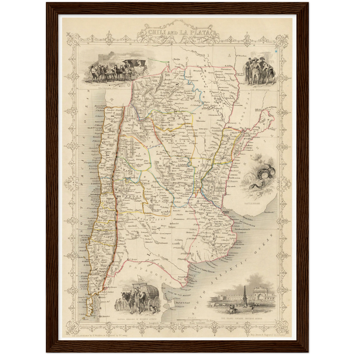 Historische Landkarte Argentinien & Chile um 1850