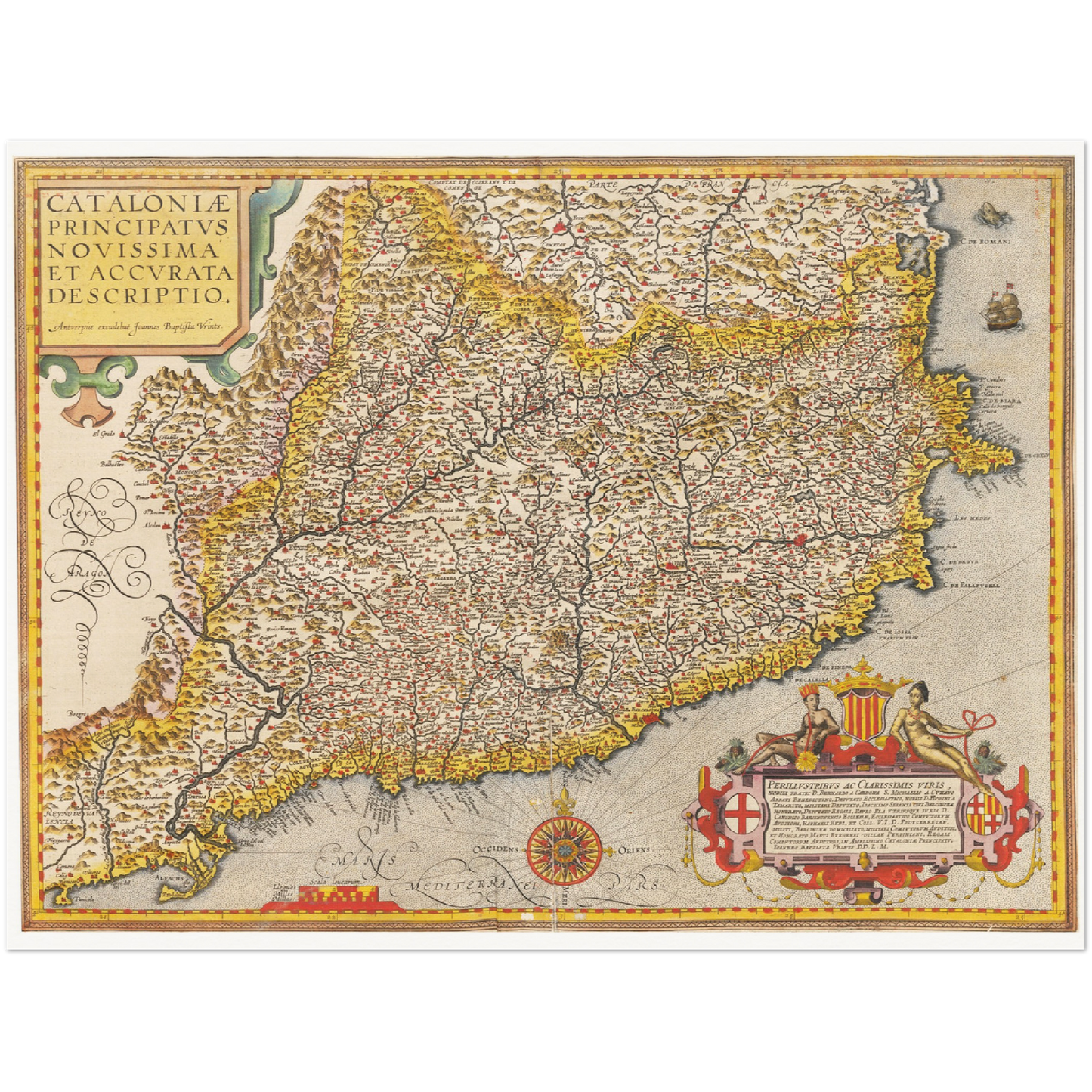 Historische Landkarte Katalonien um 1609