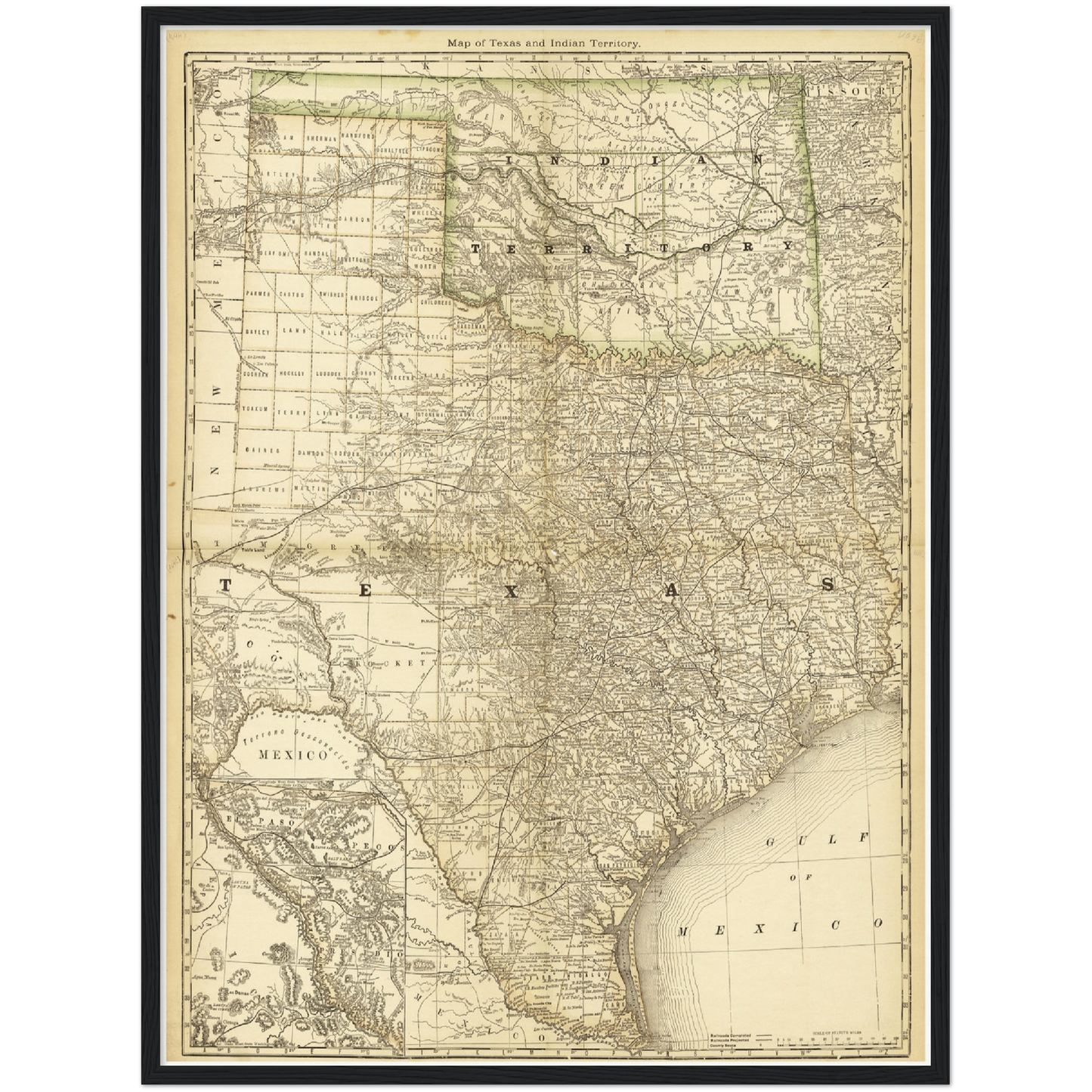 Historische Landkarte Texas um 1882